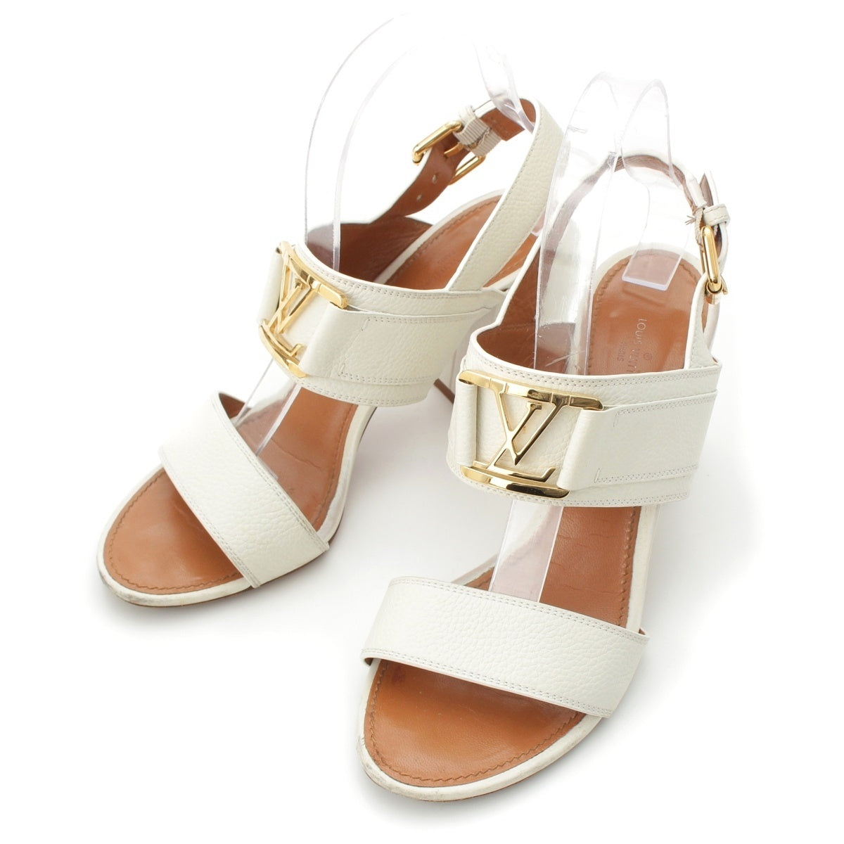 LOUIS VUITTON Horizon leather LV heels Sandals shoes white 38.5