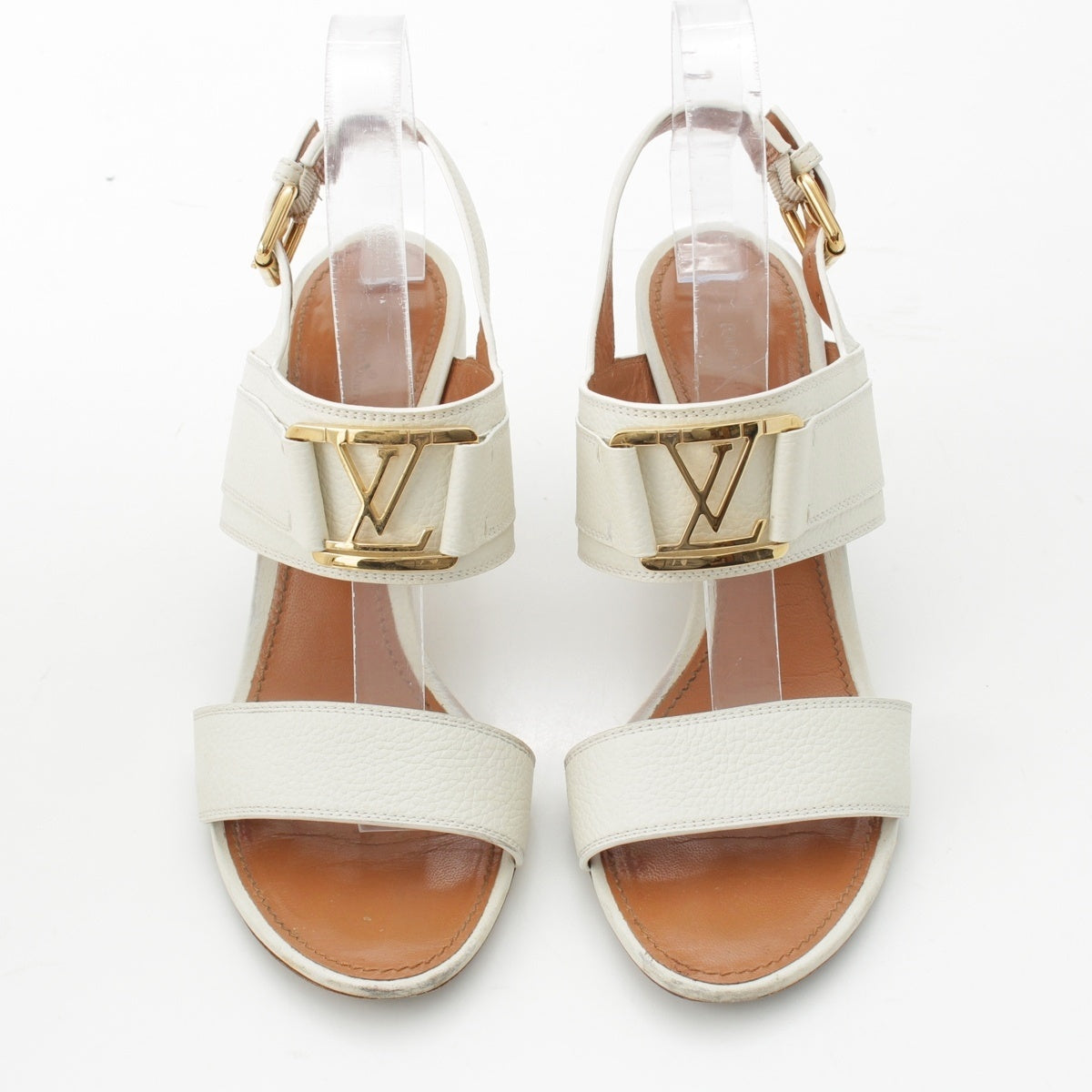 LOUIS VUITTON Horizon leather LV heels Sandals shoes white 38.5