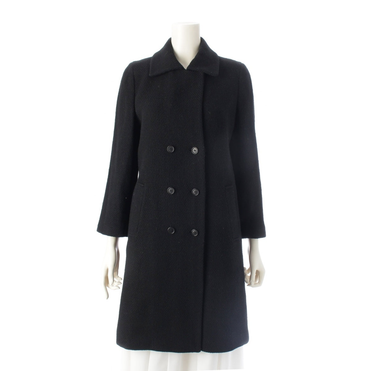 HELMUT LANG 90s black tag double-breasted tweed padded long jacket coat black 40