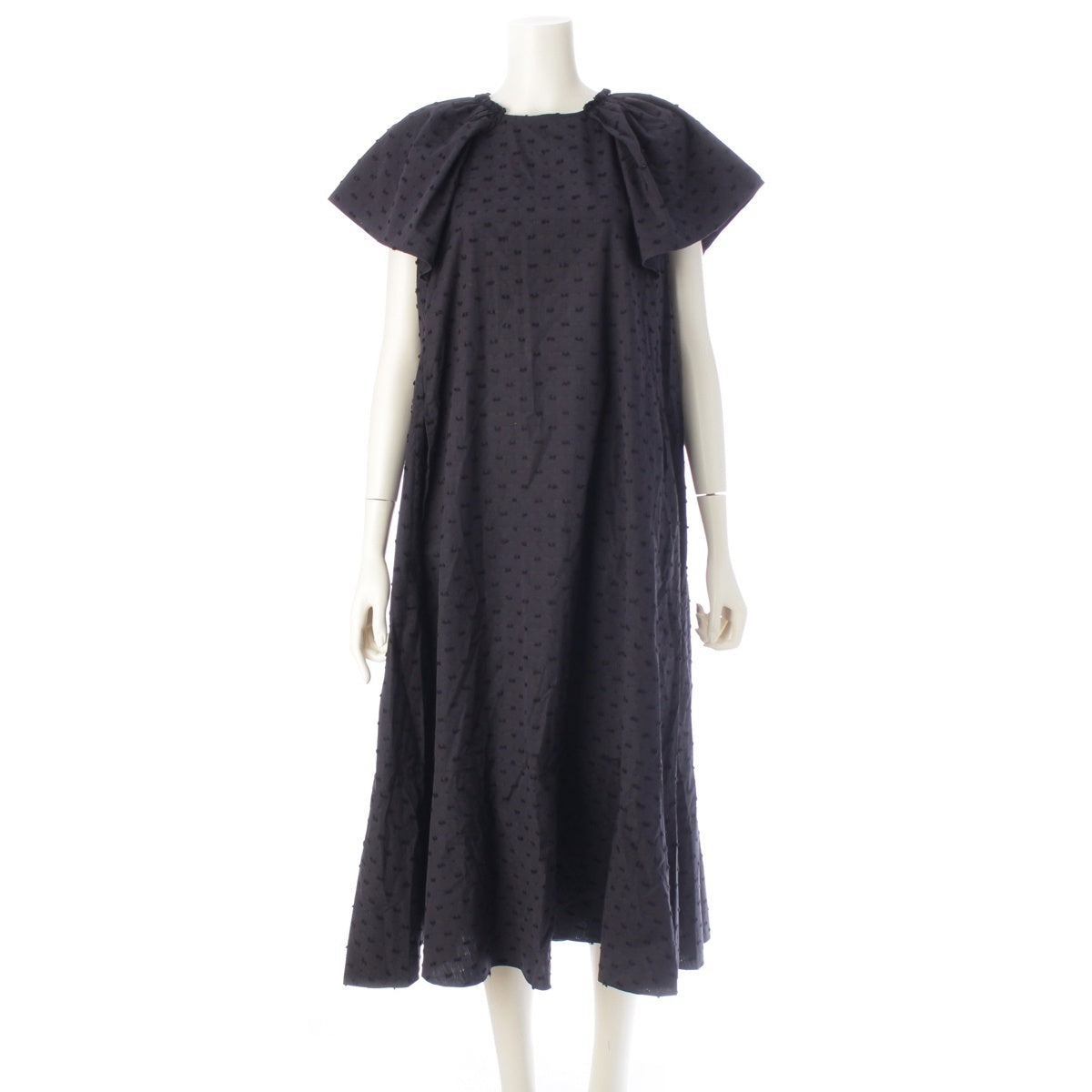 Drawer cotton Cut Jacquard Flare Sleeve Dot Pattern one piece 6526-299-1533 black 36