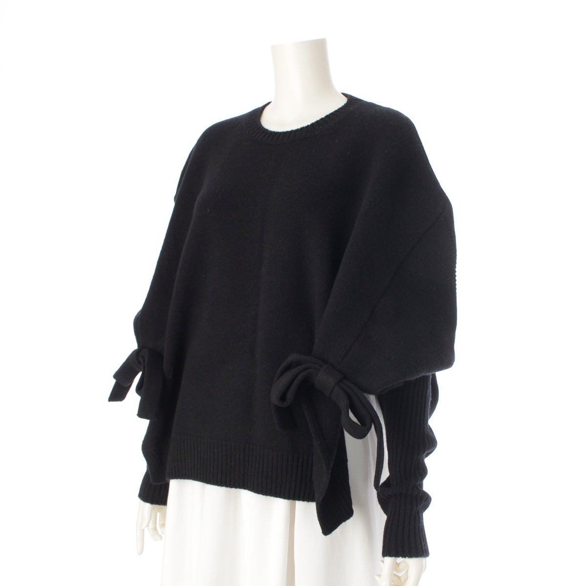 VALENTINO wool cashmere Ribbon design wide fit crew neck knit sweater tops 1B0KC39B7JT black XS