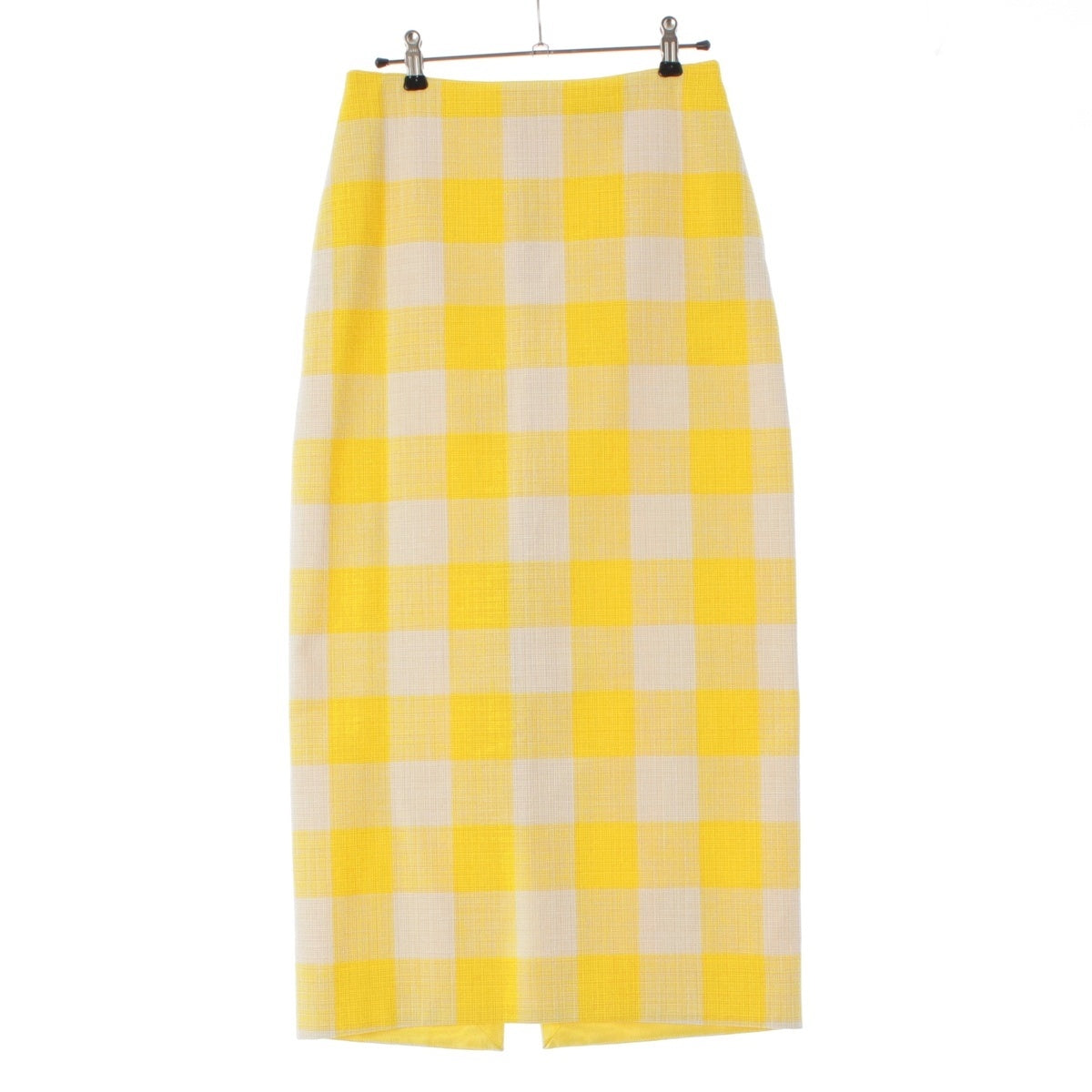 Drawer cotton Back slit block check tight long skirt Bottoms 6524-299-1718 Yellow white 36