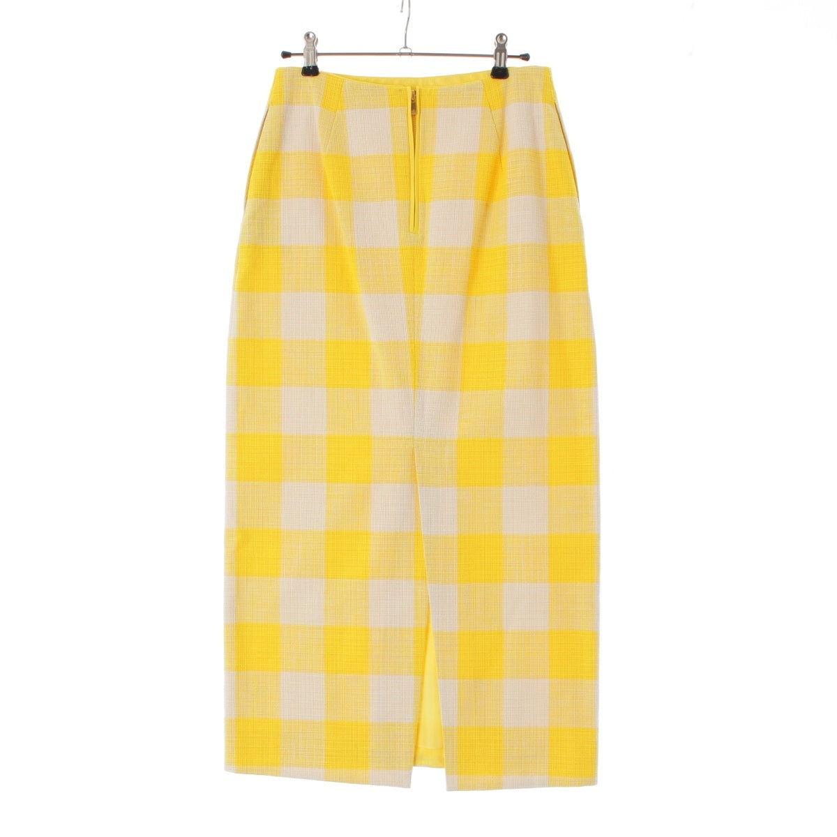 Drawer cotton Back slit block check tight long skirt Bottoms 6524-299-1718 Yellow white 36