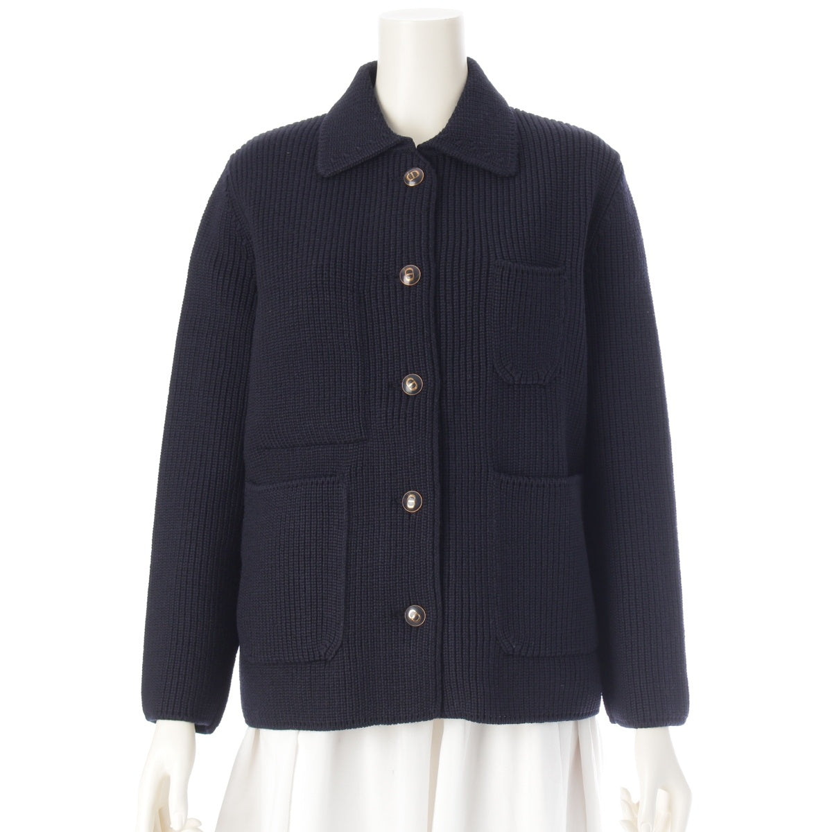 Christian Dior wool CD logo button knit cardigan Jacket 124V44AS210 Navy 42