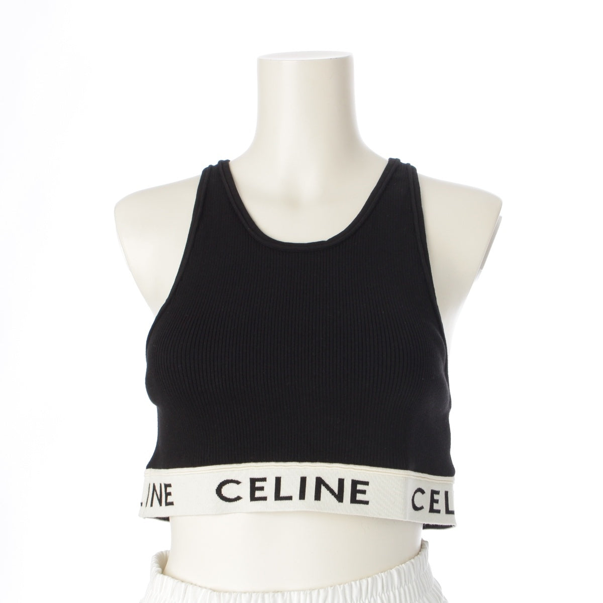CELINE cotton logo cropped Tank top Sleeveless top 2A68L372N Black White M