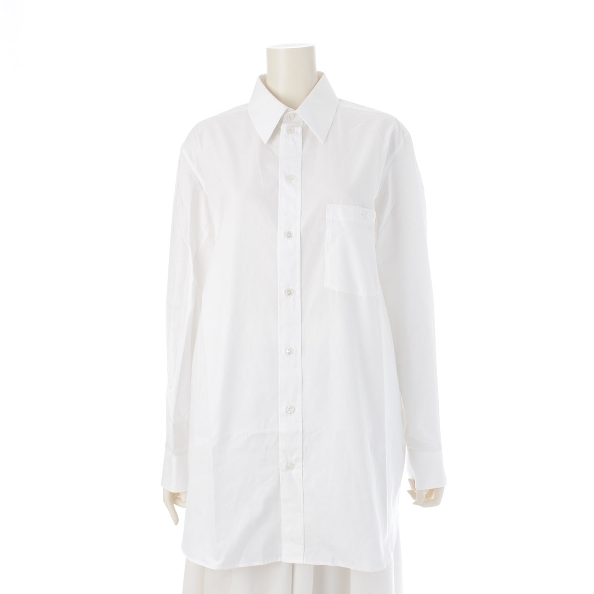 CELINE cotton poplin Triomphe embroidered loose dress Long sleeve shirt tops 2C943091F white 36
