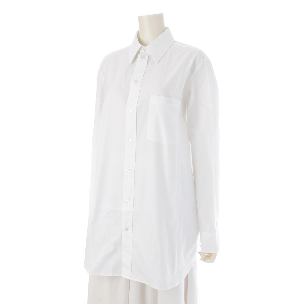 CELINE cotton poplin Triomphe embroidered loose dress Long sleeve shirt tops 2C943091F white 36