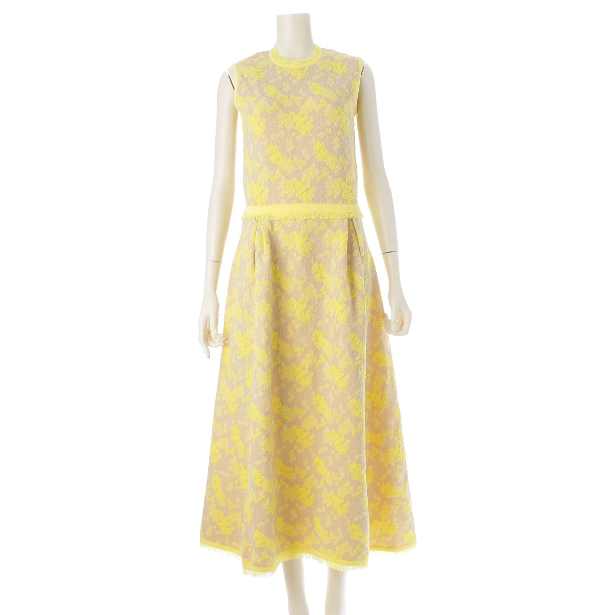 Drawer Fringe Sleeveless Jacquard Floral one piece dress 6526-299-1369 yellow