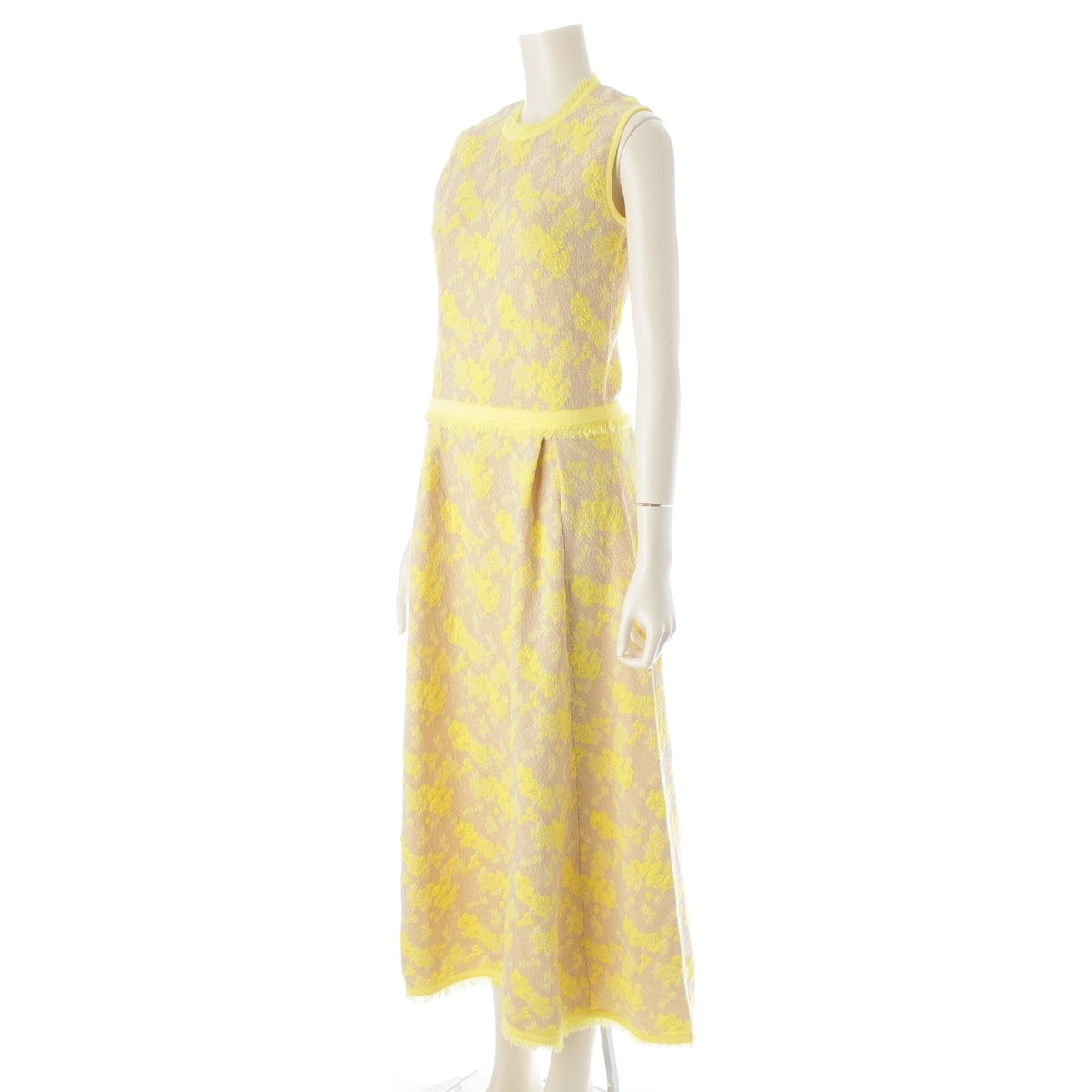 Drawer Fringe Sleeveless Jacquard Floral one piece dress 6526-299-1369 yellow