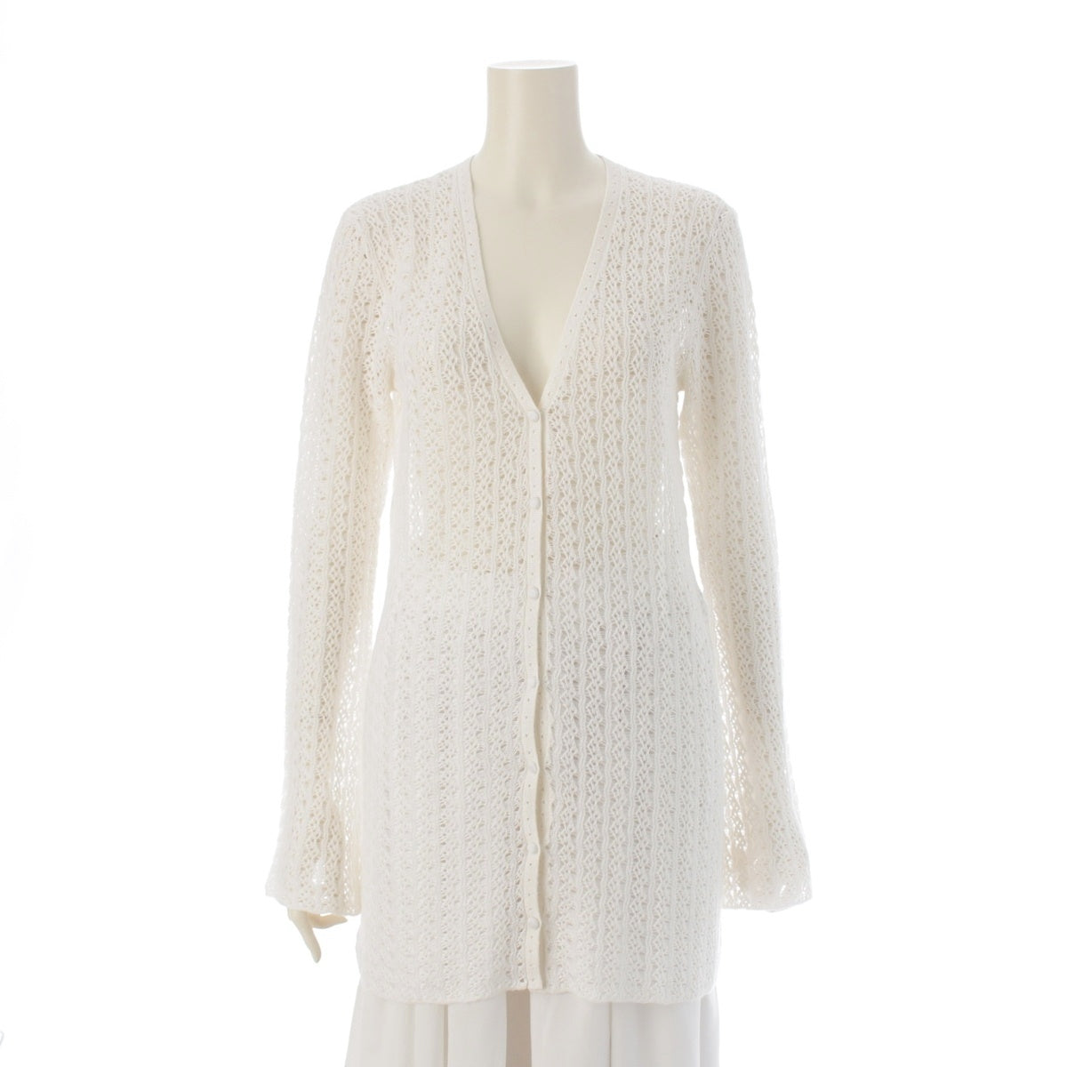 Chloe Flare Sleeve Crochet Long Sleeve Knit cardigan CHC24UMC2530107S off white S