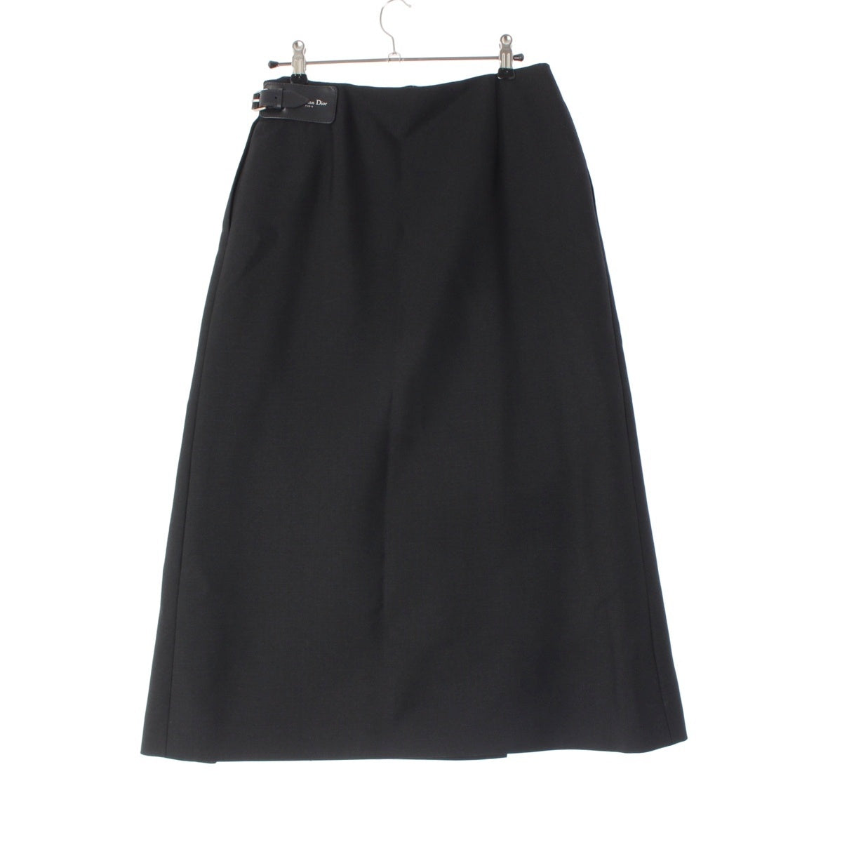 Christian Dior Virgin wool silk Poodle Leather Belt Wrap skirt Bottoms 521J21A1758 black 40