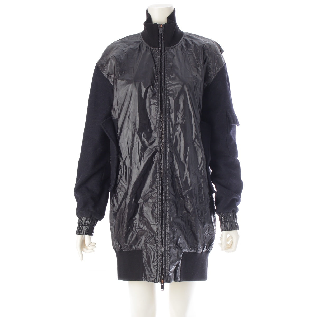 MM6 ナイロン ウール Mixed material switching long outer Jacket blouson Black x navy 36