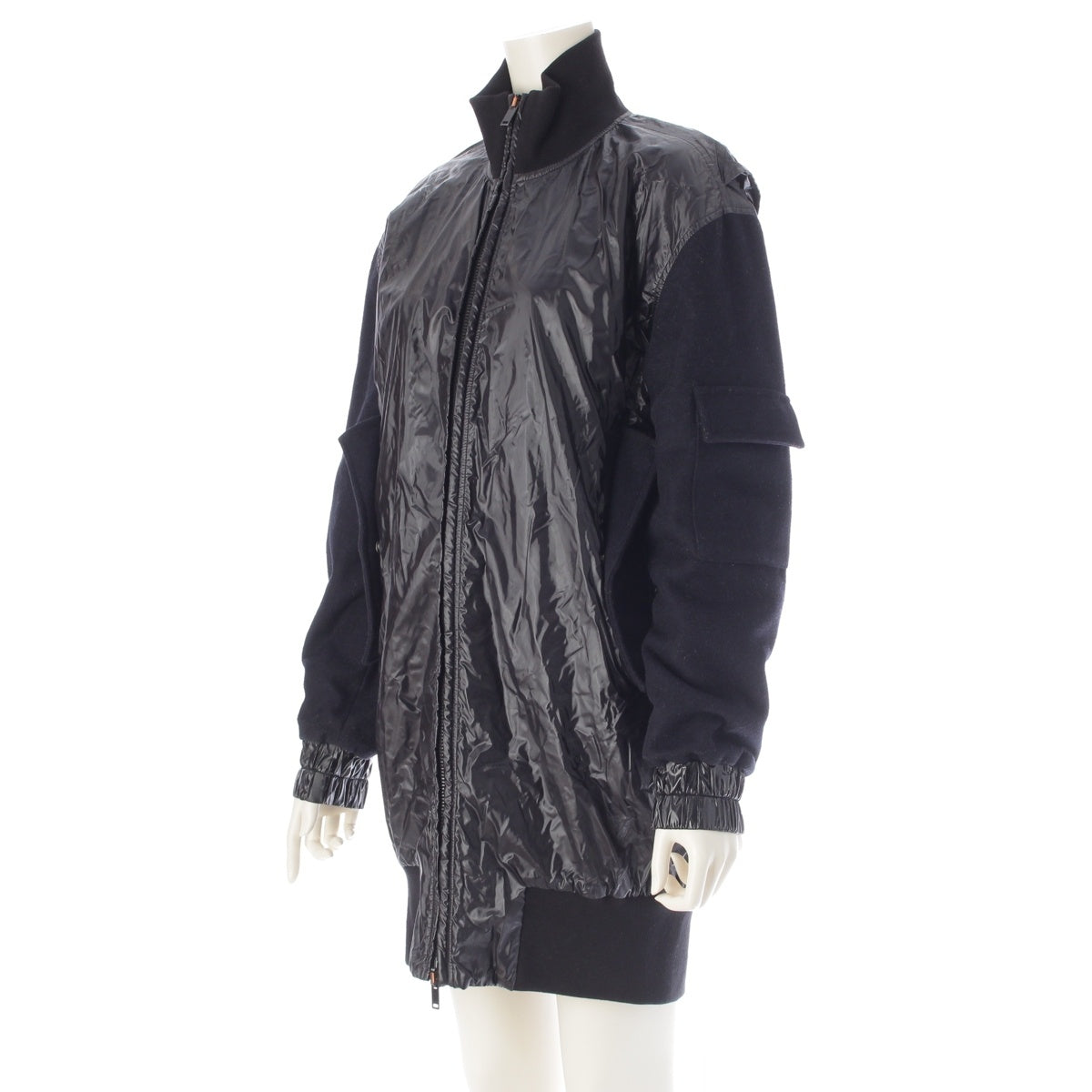 MM6 ナイロン ウール Mixed material switching long outer Jacket blouson Black x navy 36