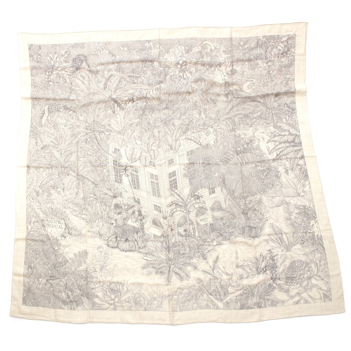 HERMES cashmere silk Carre Geant Faubourg Tropical Large scarf gray
