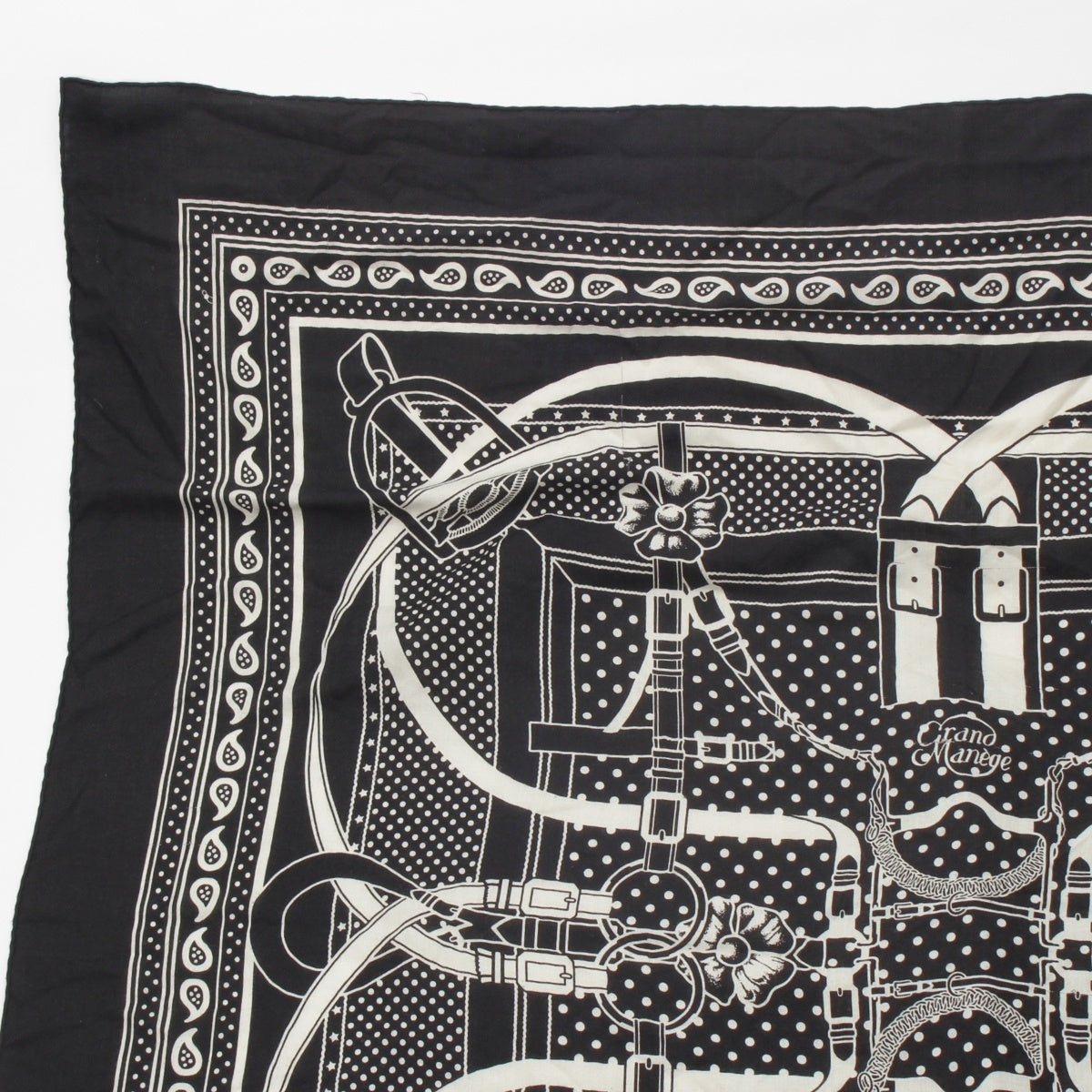 HERMES Caregean cashmere silk Grand Manege Bandana, Large Stall black