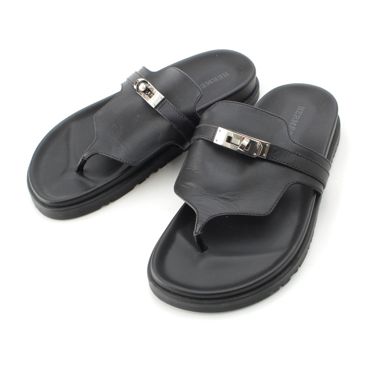 HERMES Unpeel leather Kelly Metal Sandals black 35 1/2