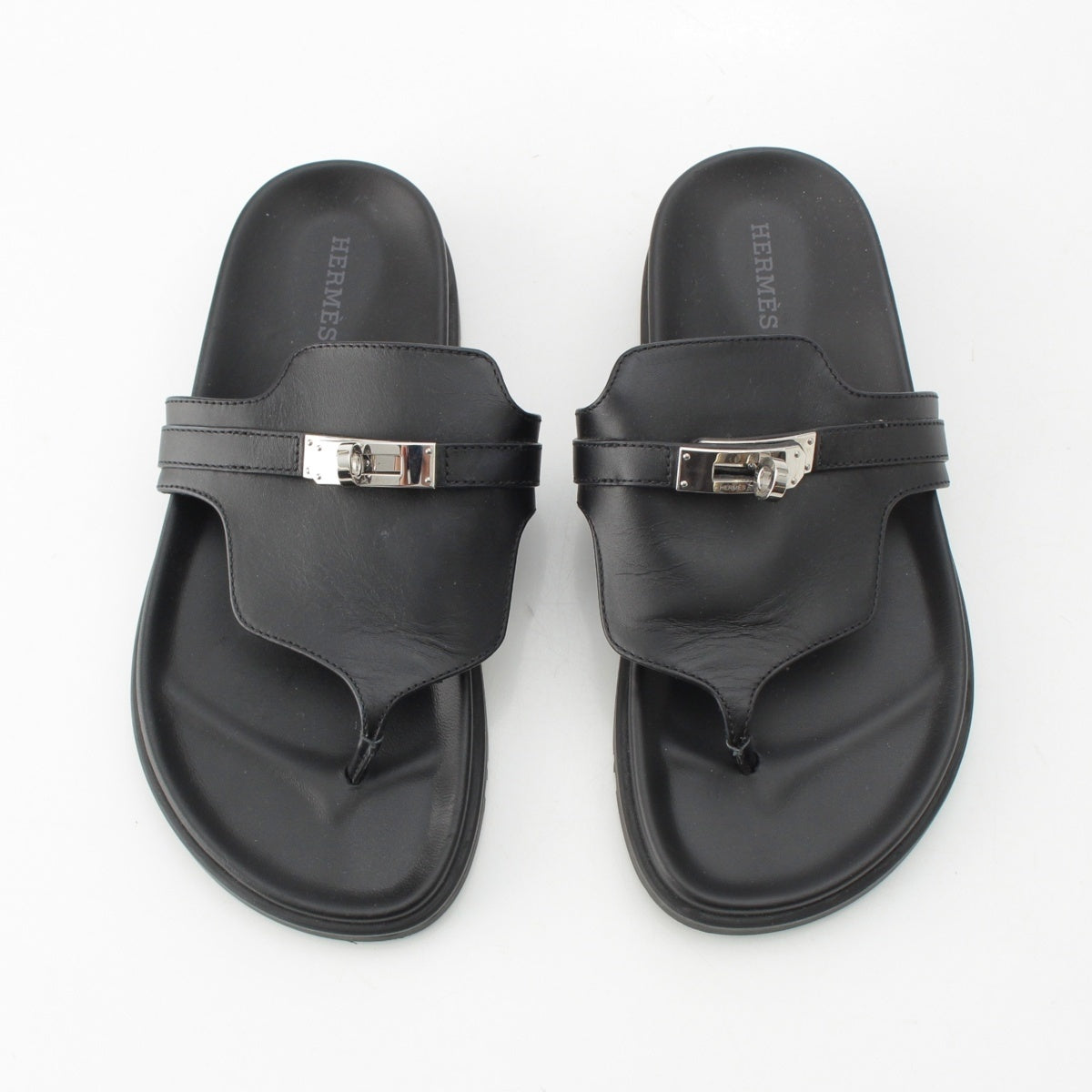 HERMES Unpeel leather Kelly Metal Sandals black 35 1/2