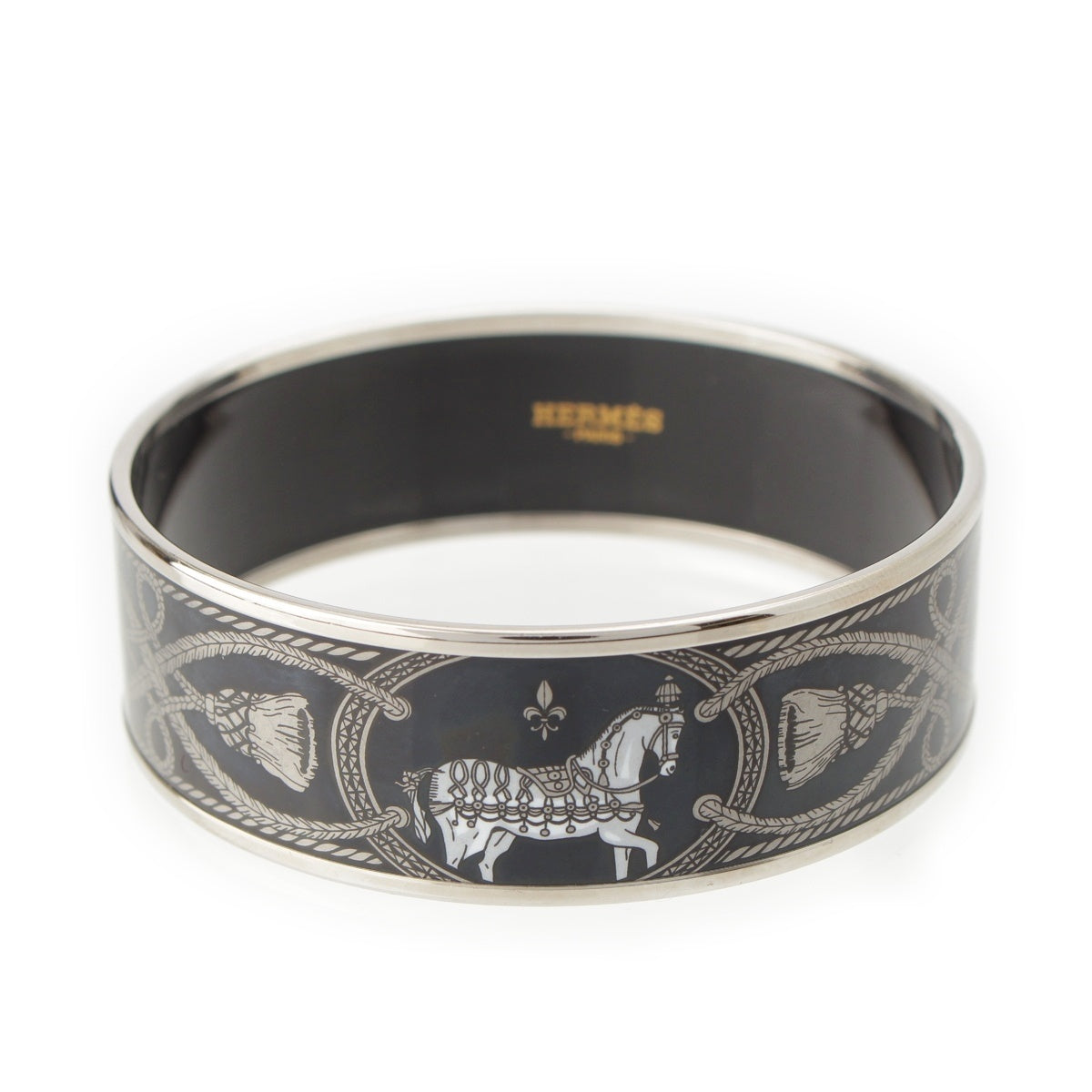 HERMES Emilel GM Hose Rope Bangle Bracelet accessories Black x silver