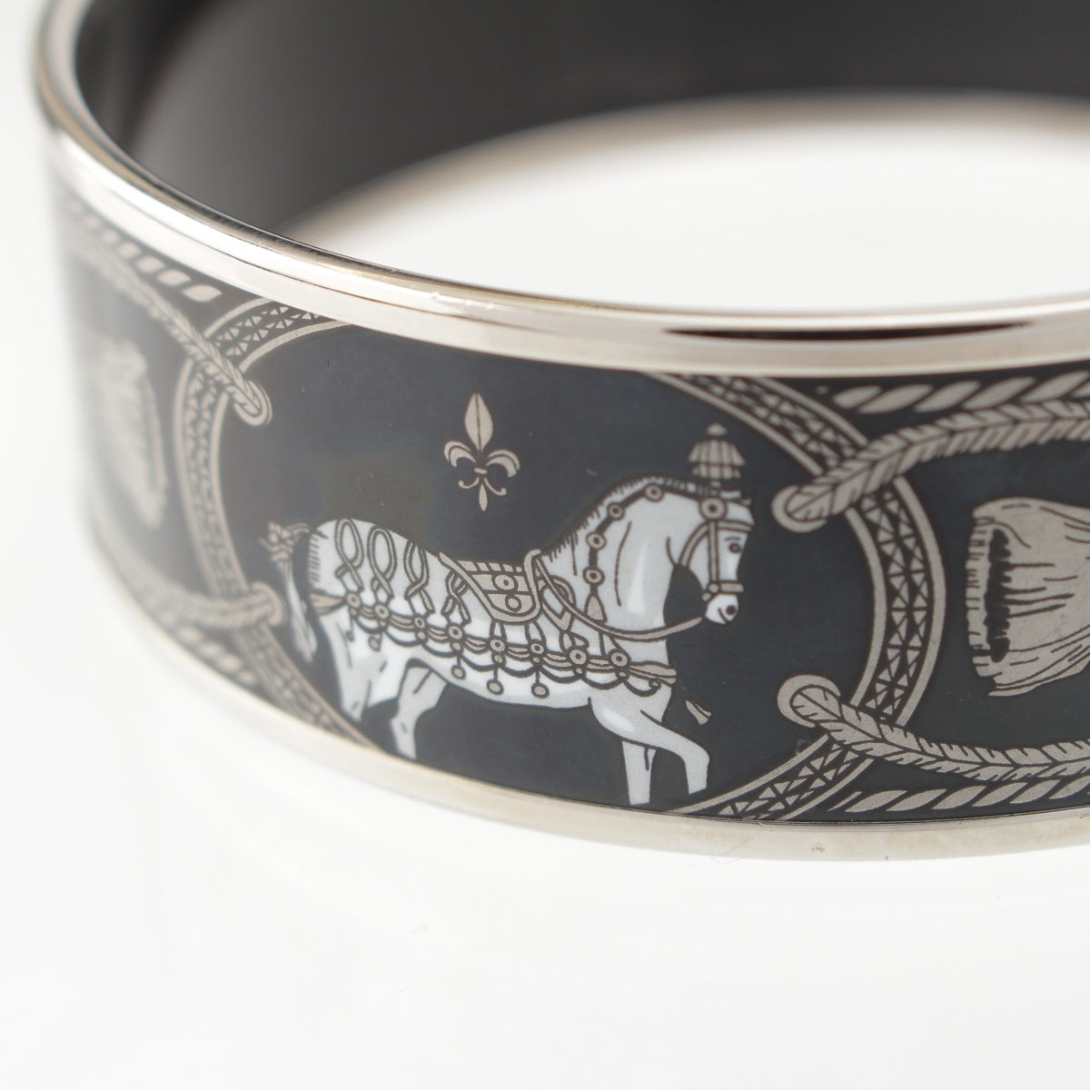 HERMES Emilel GM Hose Rope Bangle Bracelet accessories Black x silver