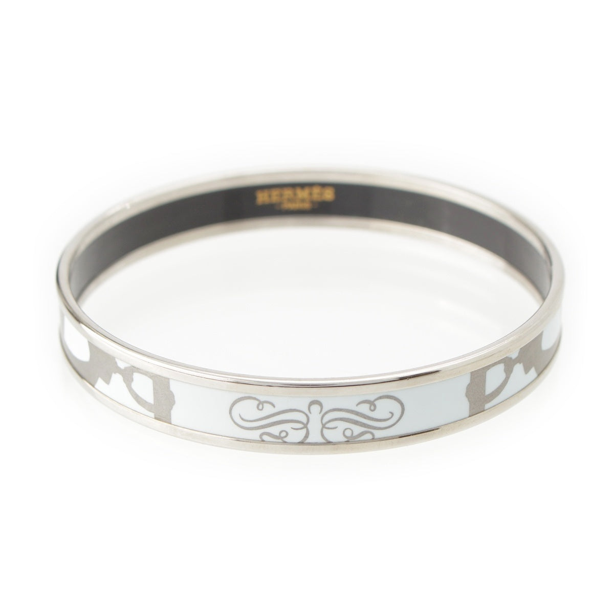 HERMES Emaille PM BRIDES de GALA Bangle Bracelet accessories White x silver