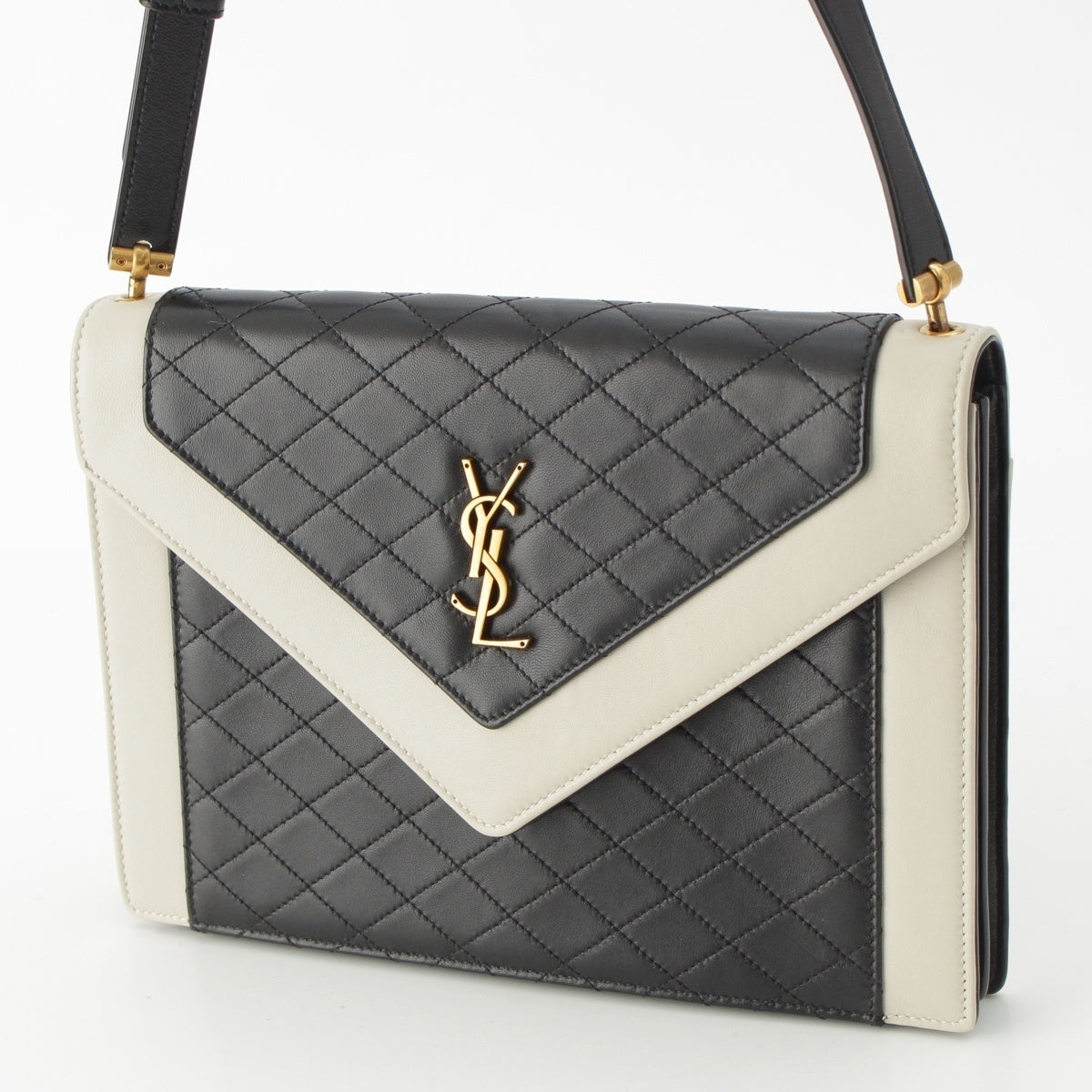 SAINT LAURENT leather YSL logo quilted two-tone Shoulder Bag 668863 black