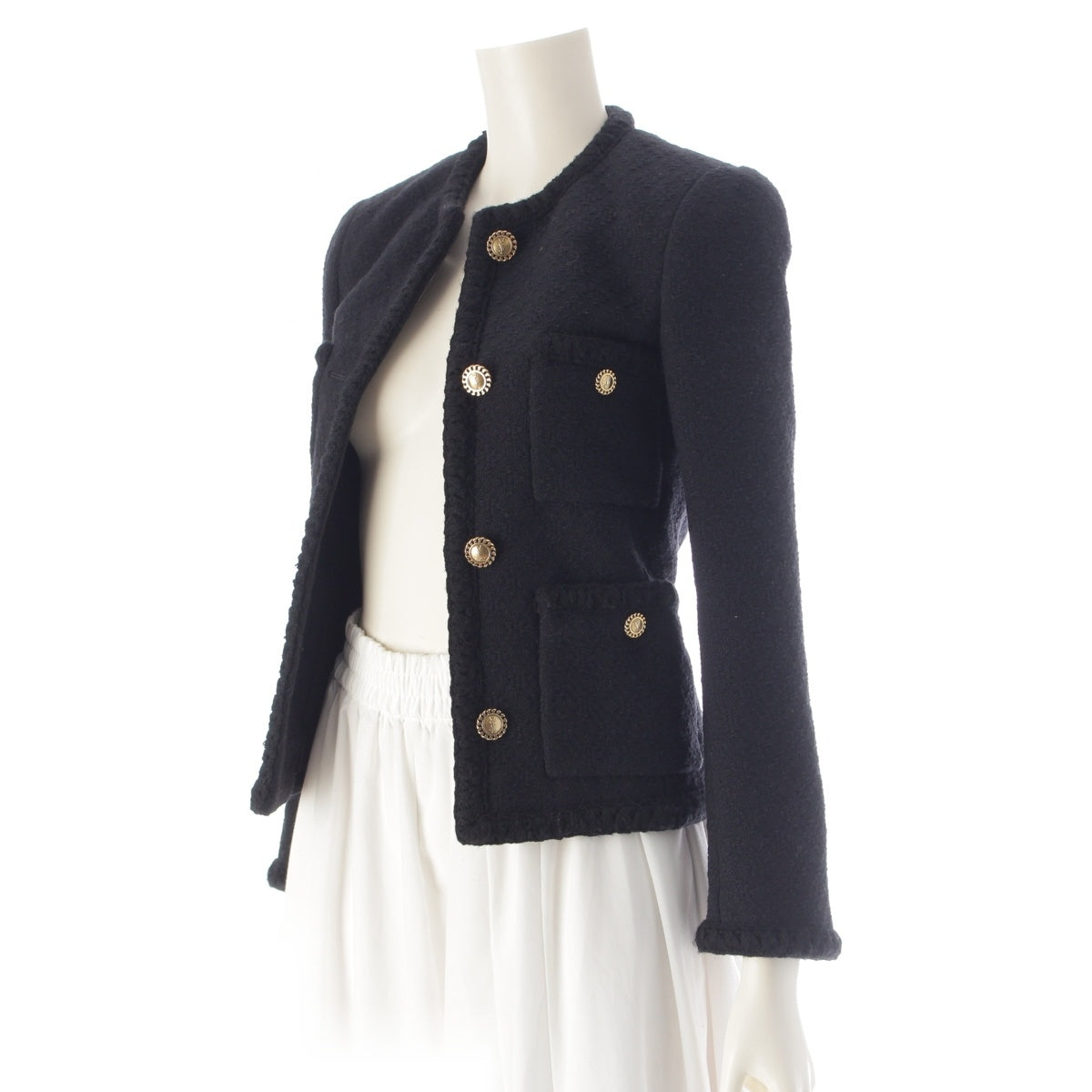 SAINT LAURENT wool YSL gold button tweed No color jacket outer 680280 black F34