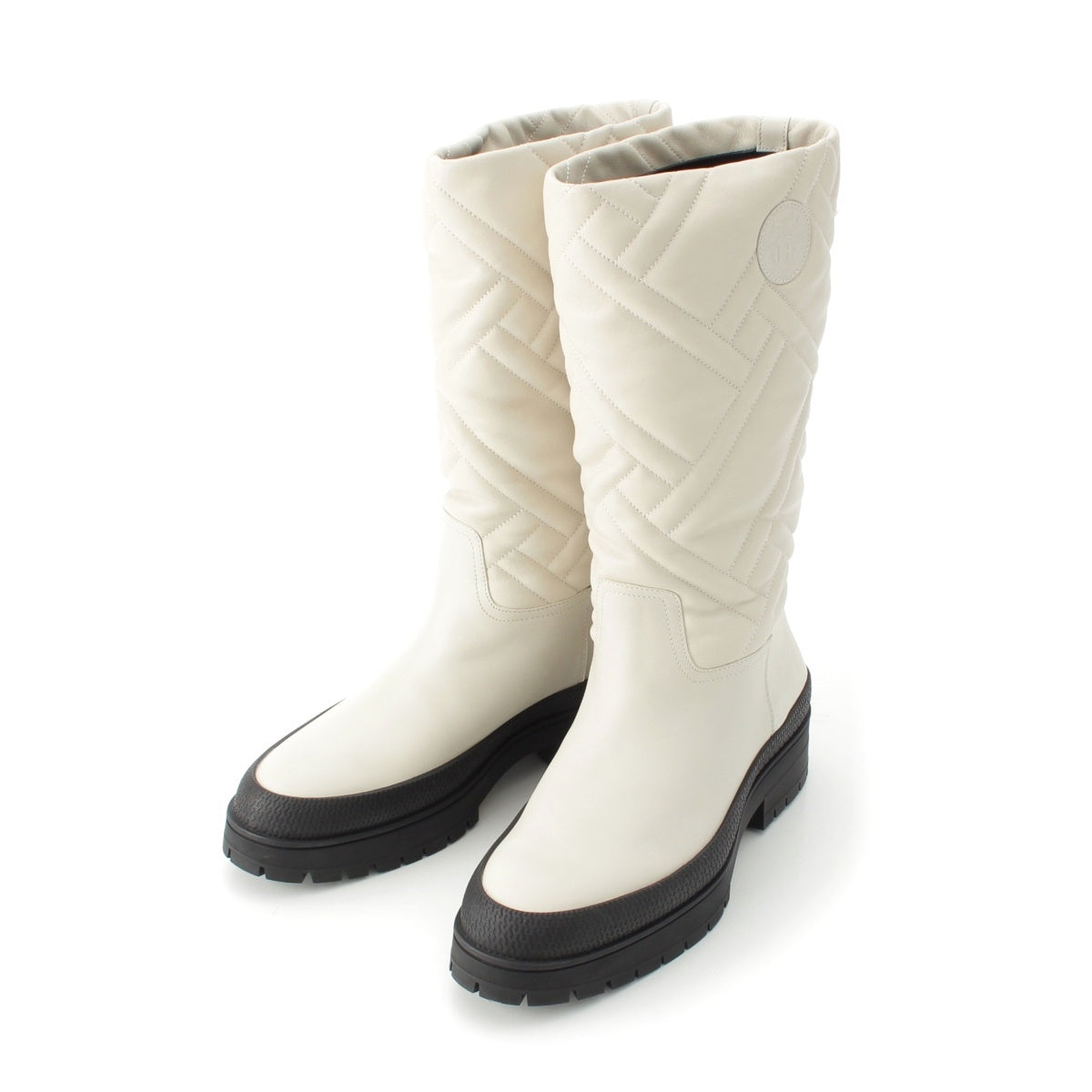HERMES Fuji Leather quilting Bookplate boots Long Shoes white 37 1/2