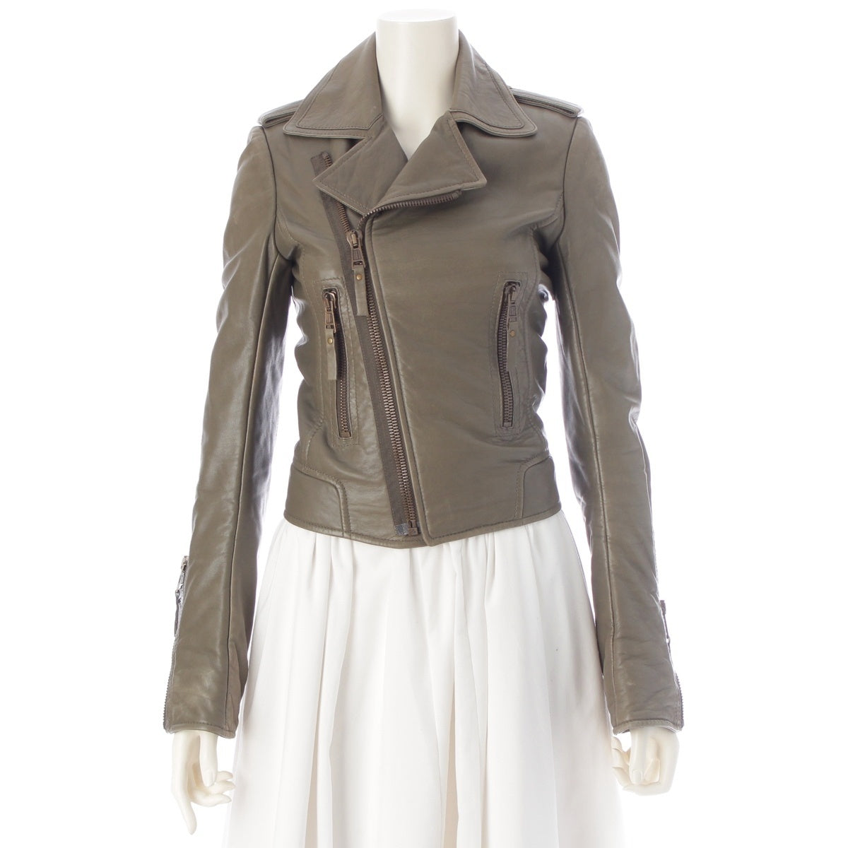 BALENCIAGA Leather Lambskin double-breasted blouson Riders jacket 180174 khaki 34