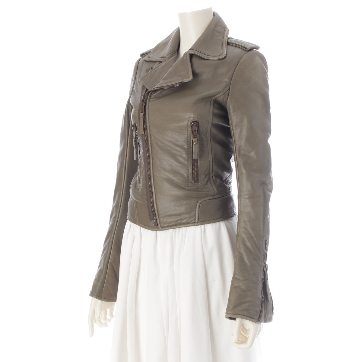 BALENCIAGA Leather Lambskin double-breasted blouson Riders jacket 180174 khaki 34