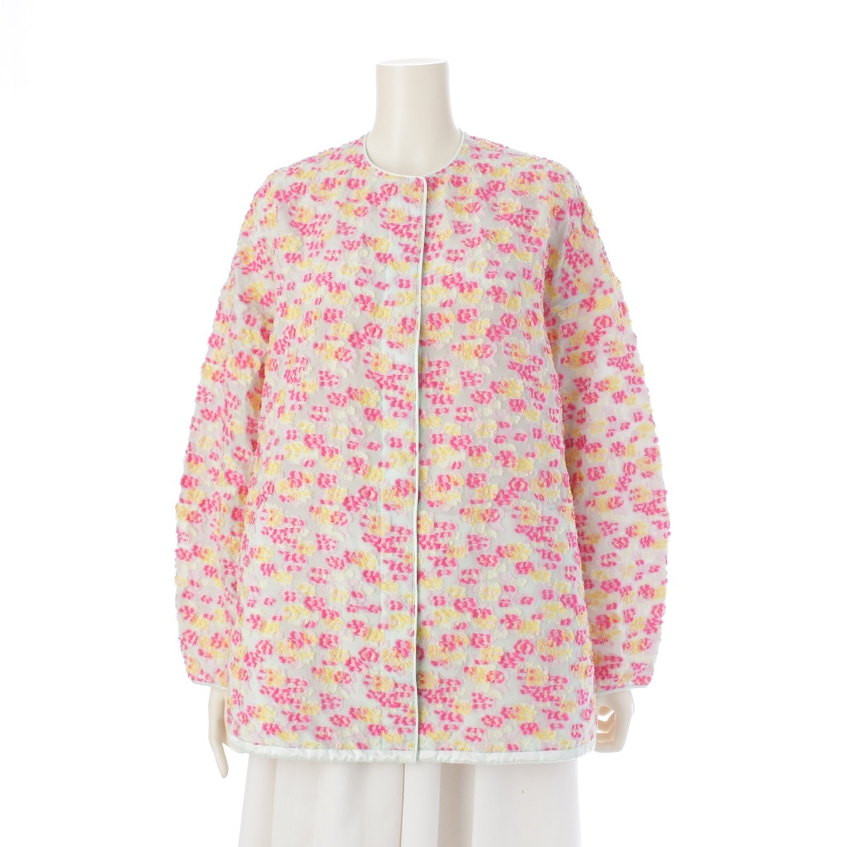 Drawer silk Flower jacquard lightweight collarless jacket Blouson 6522-299-0784 Multicolor Mint Green