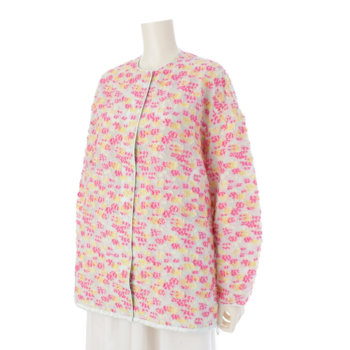 Drawer silk Flower jacquard lightweight collarless jacket Blouson 6522-299-0784 Multicolor Mint Green