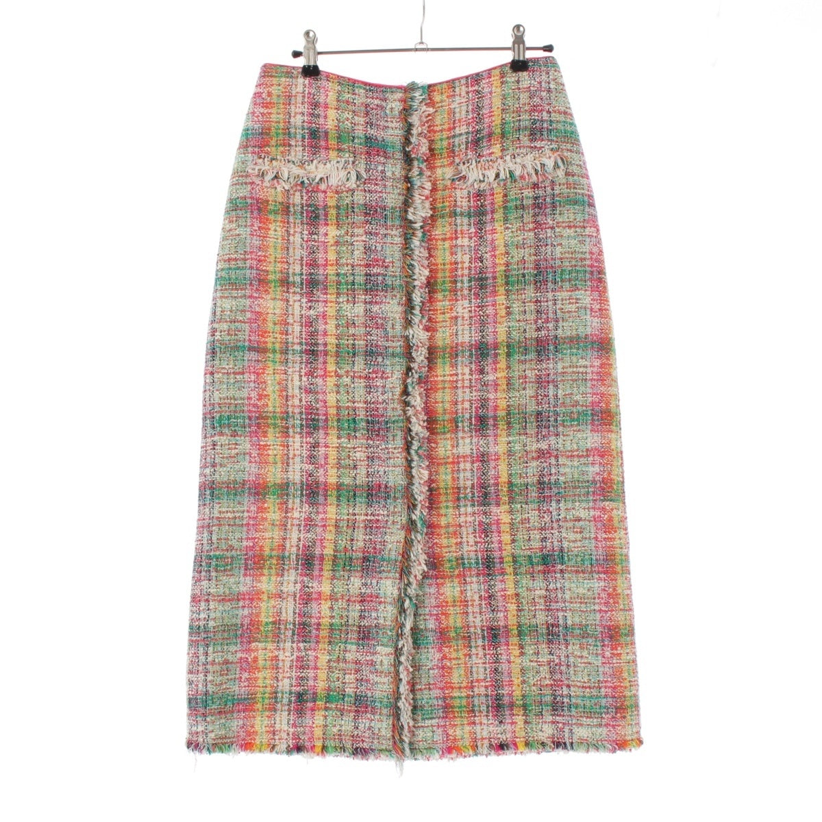 Drawer Fancy tweed check slit tight long dress skirt lining silk 6524-299-1810 Multicolor pink 36