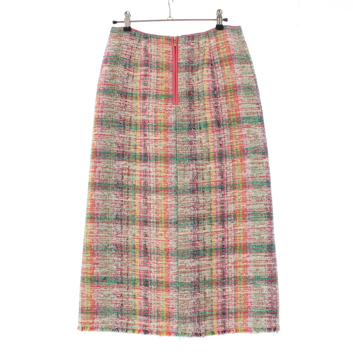 Drawer Fancy tweed check slit tight long dress skirt lining silk 6524-299-1810 Multicolor pink 36