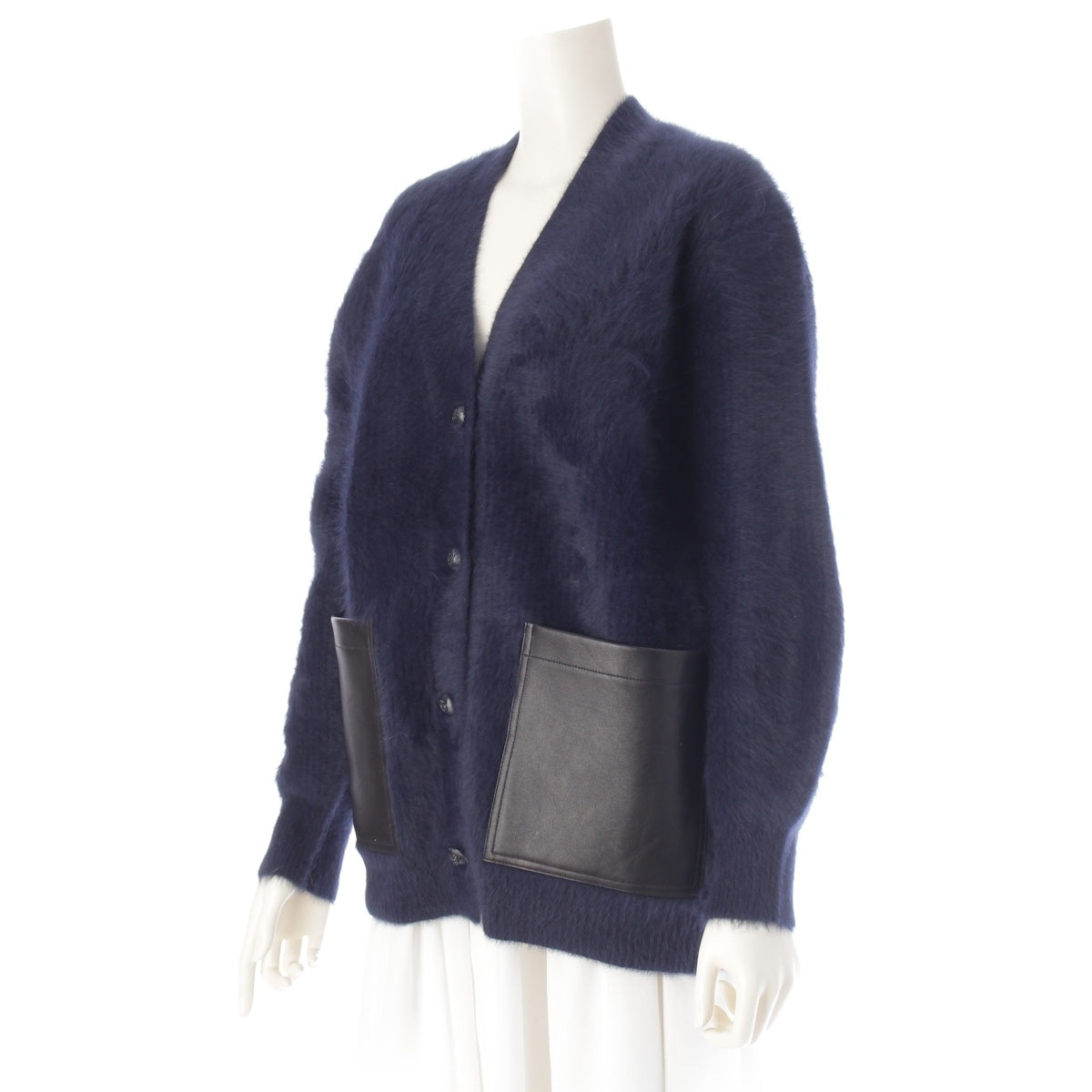 Drawer 7G Fox Fur Nylon Cashmere Lambskin Pocket knit cardigan Long sleeve 6515-199-0634 Navy
