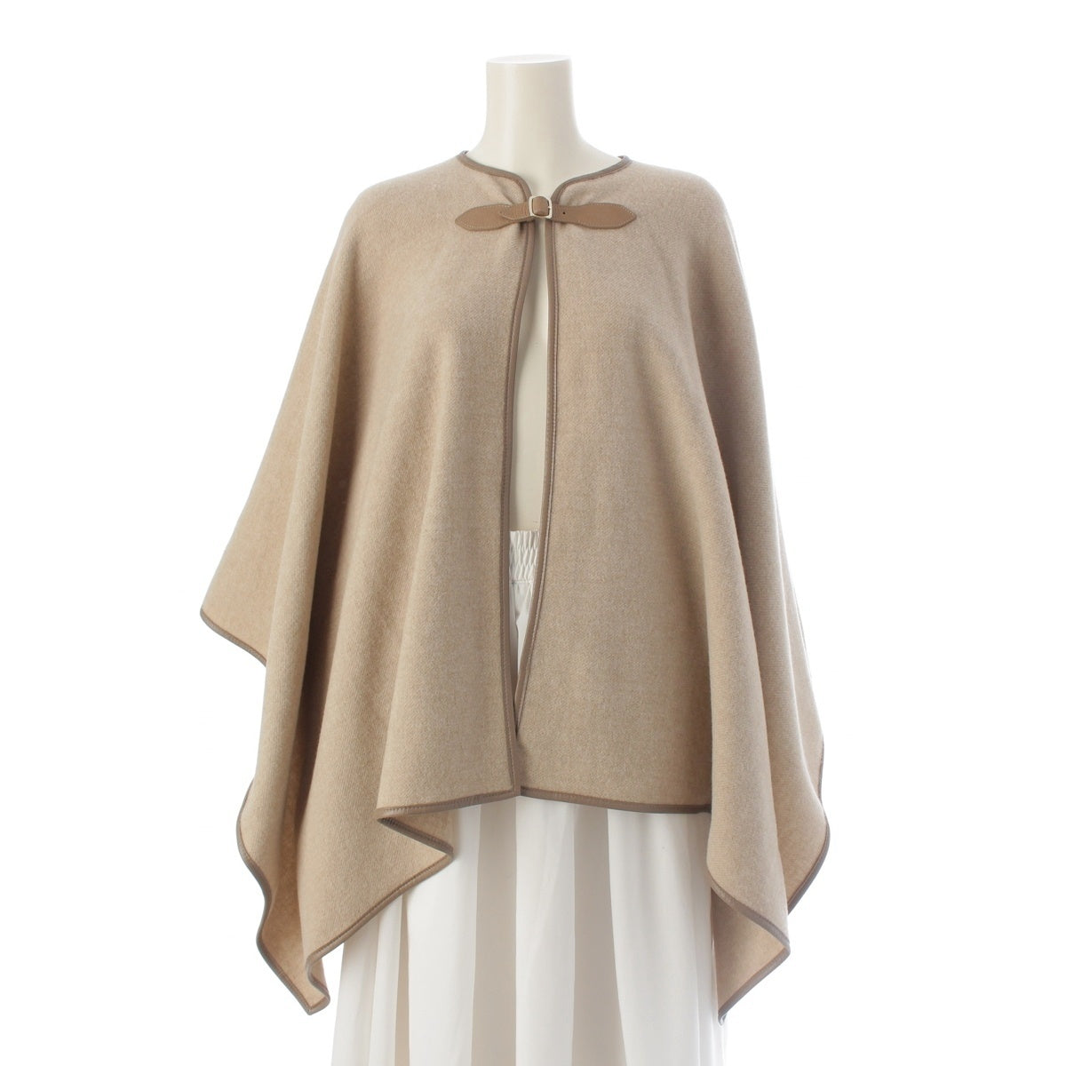 MAX MARA Virgin wool Belt Leather Piping Cape poncho beige