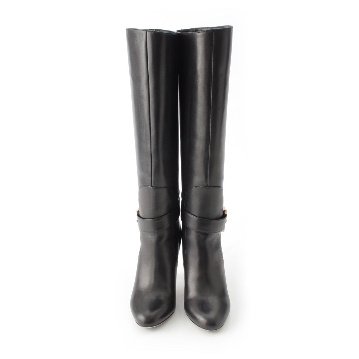 Salvatore Ferragamo Gancini leather Gold Metal boots heel shoes long black 5