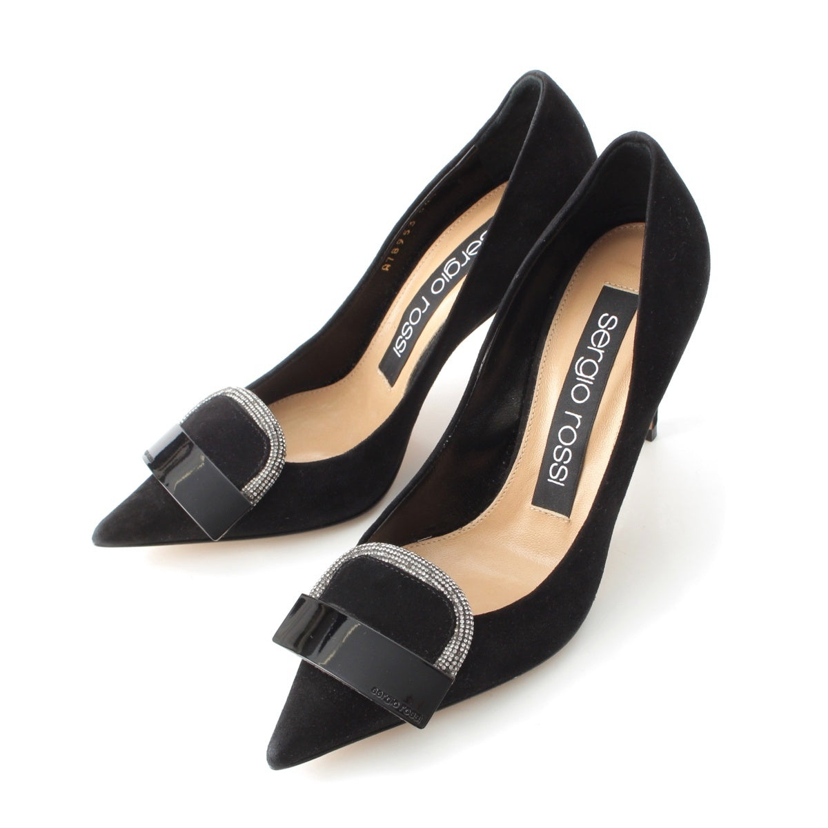 Sergio Rossi sr1 Suede Rhinestone pumps A78953 black 34 1/2