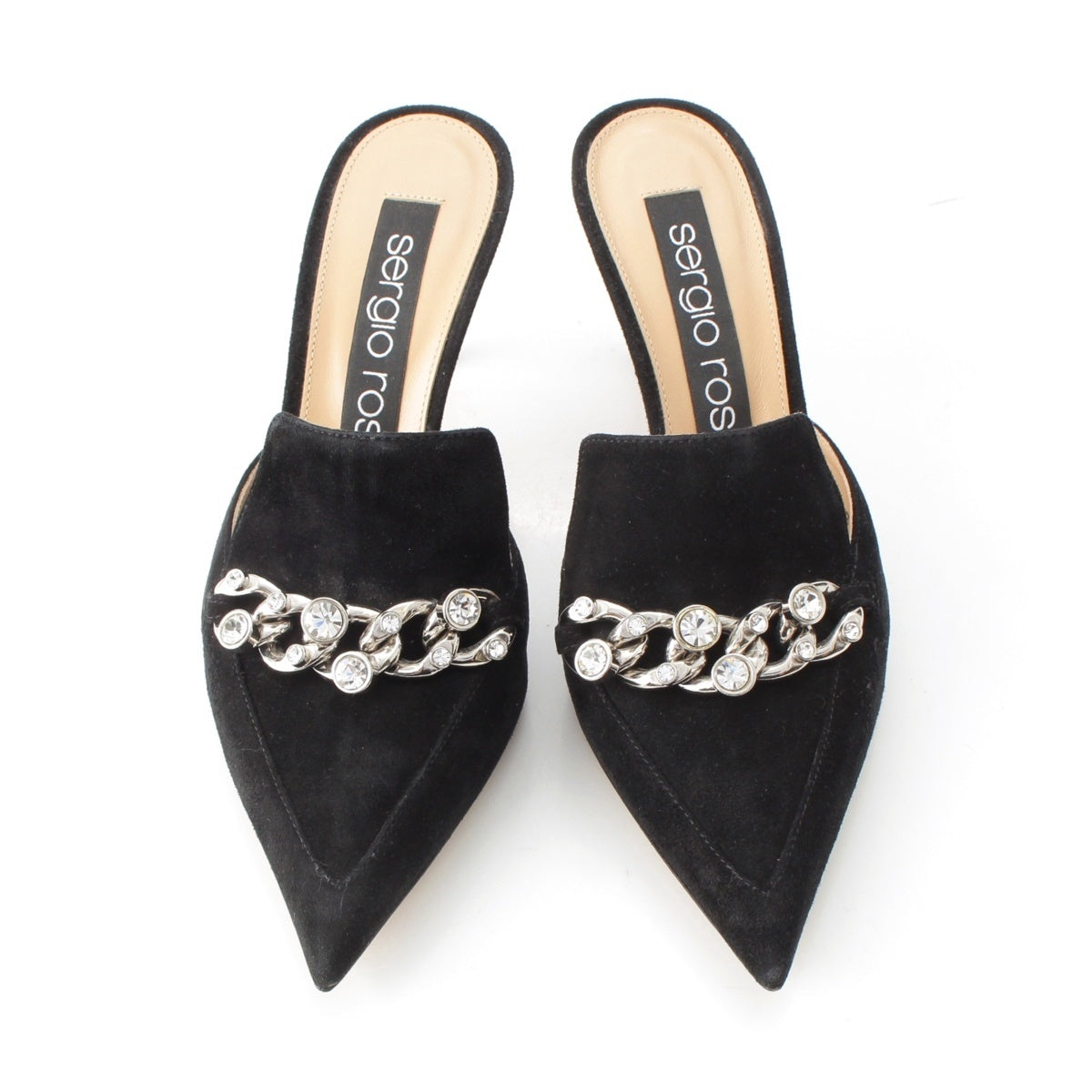 Sergio Rossi Suede Bijou Chain Mule A83550 black 35 1/2