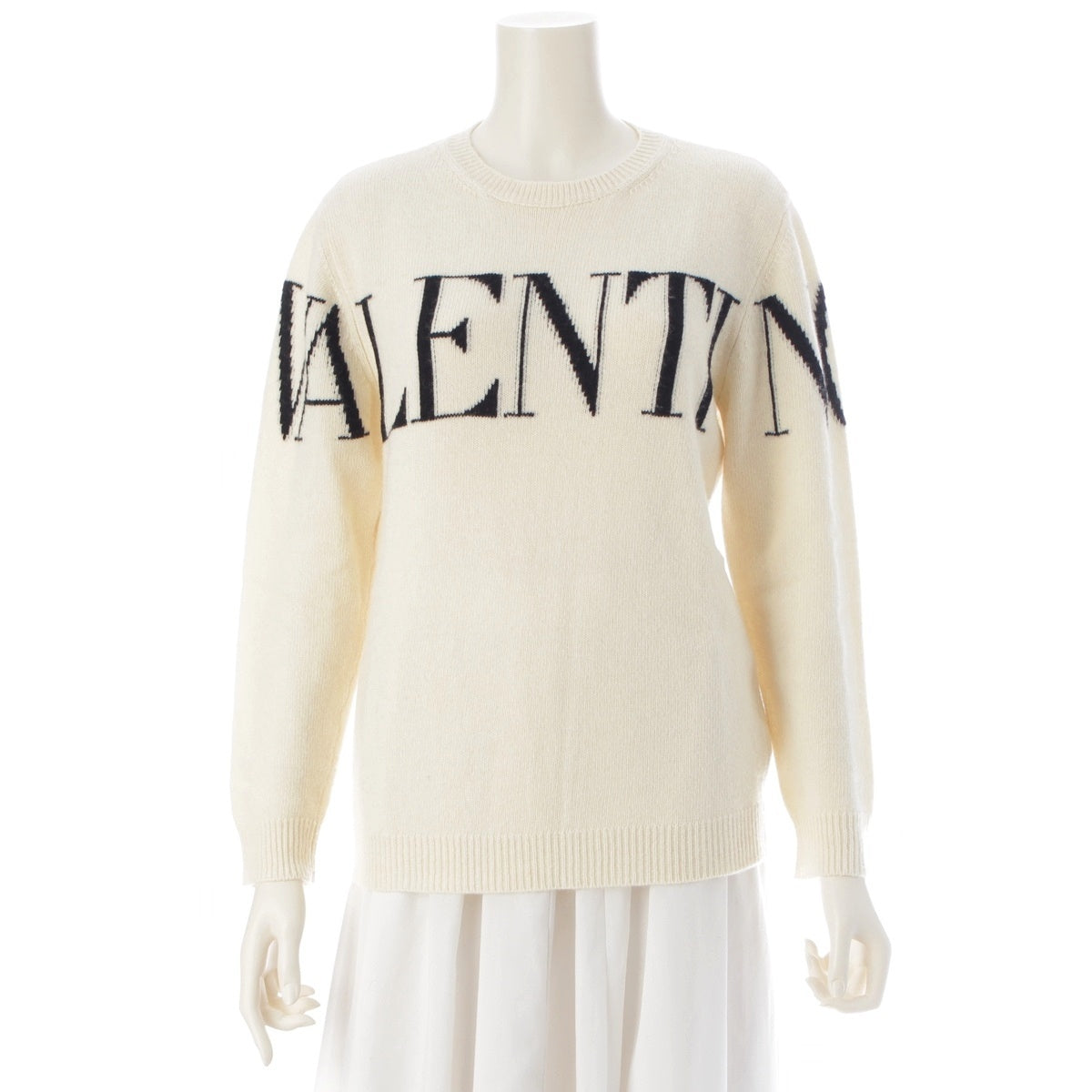 VALENTINO Cashmere Wool logo crew neck sweater Knit Top white