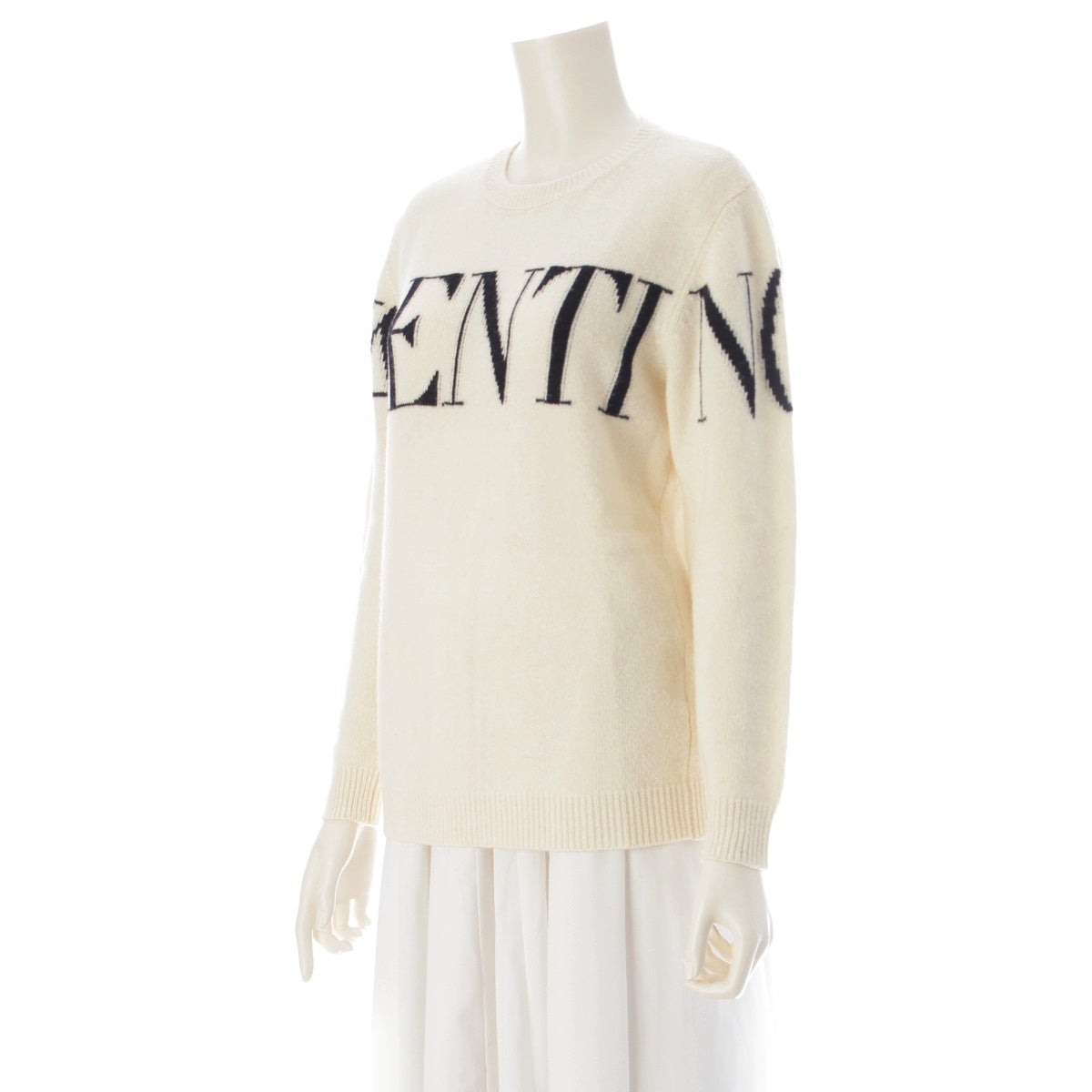 VALENTINO Cashmere Wool logo crew neck sweater Knit Top white