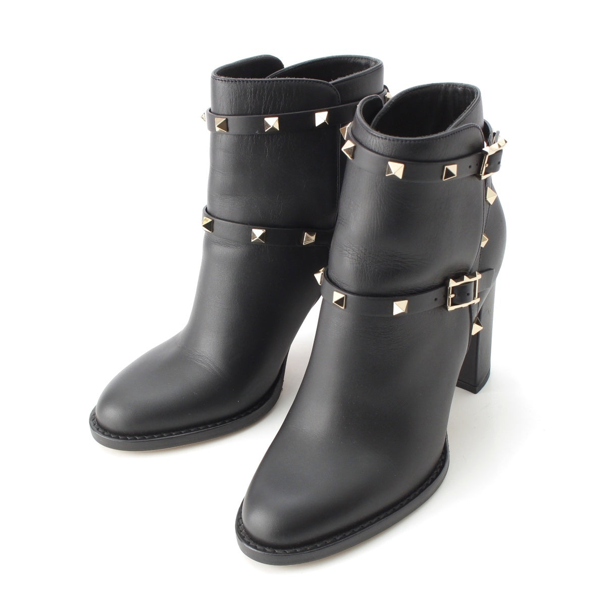 VALENTINO Rock studs leather Heel Short boots shoes black 38
