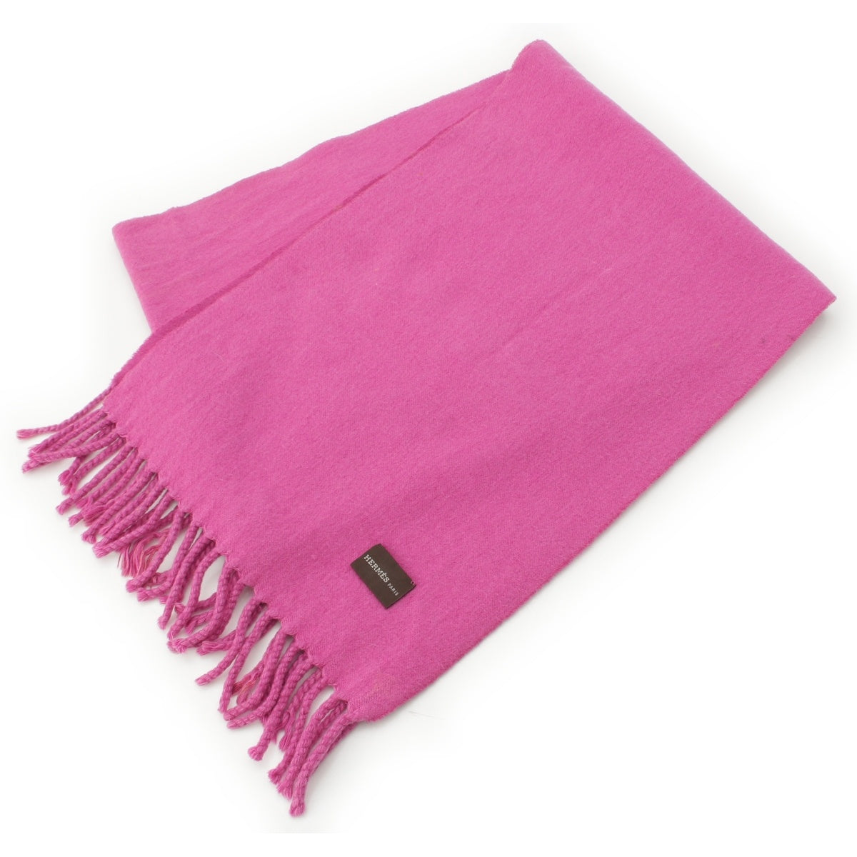 HERMES Evelyn cashmere H logo perforated fringe Scarf pink