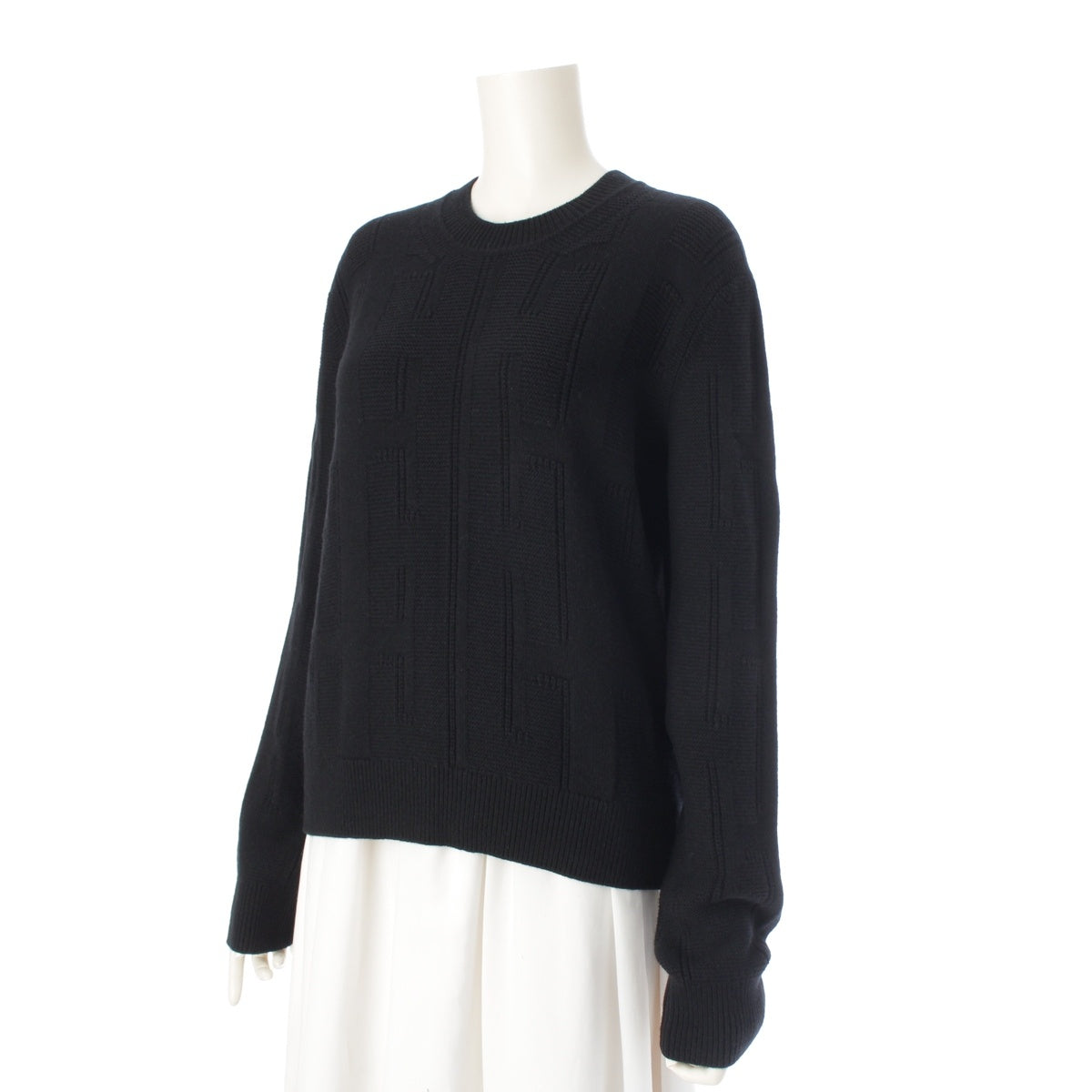 HERMES wool H-pattern crew neck sweater tops black 40