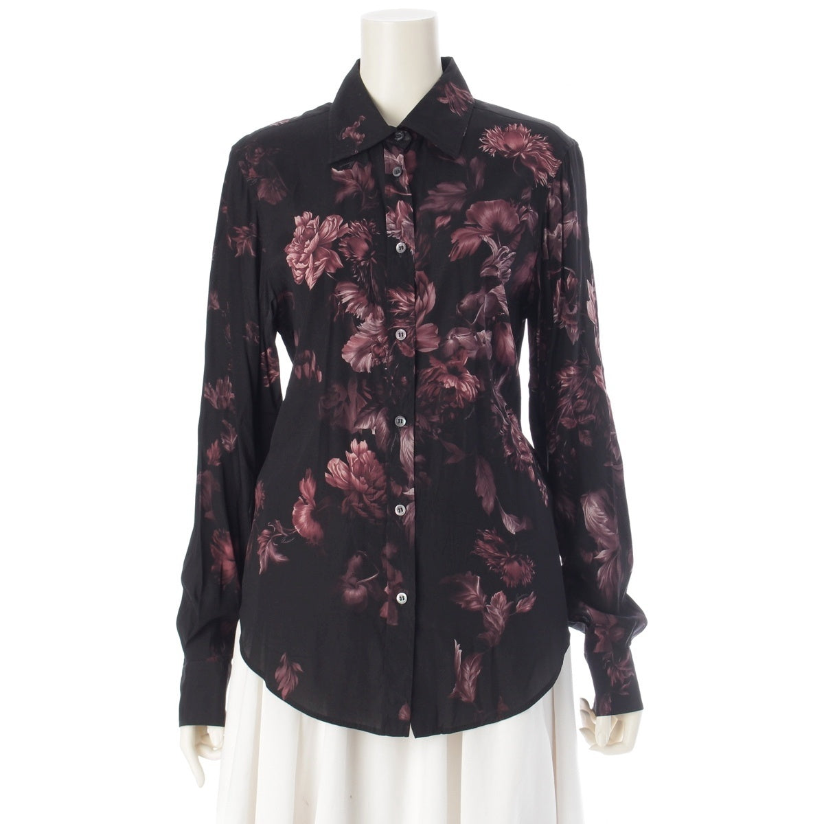 GUCCI silk Flower Floral Pattern All-Over Pattern Long sleeve shirt tops black 42