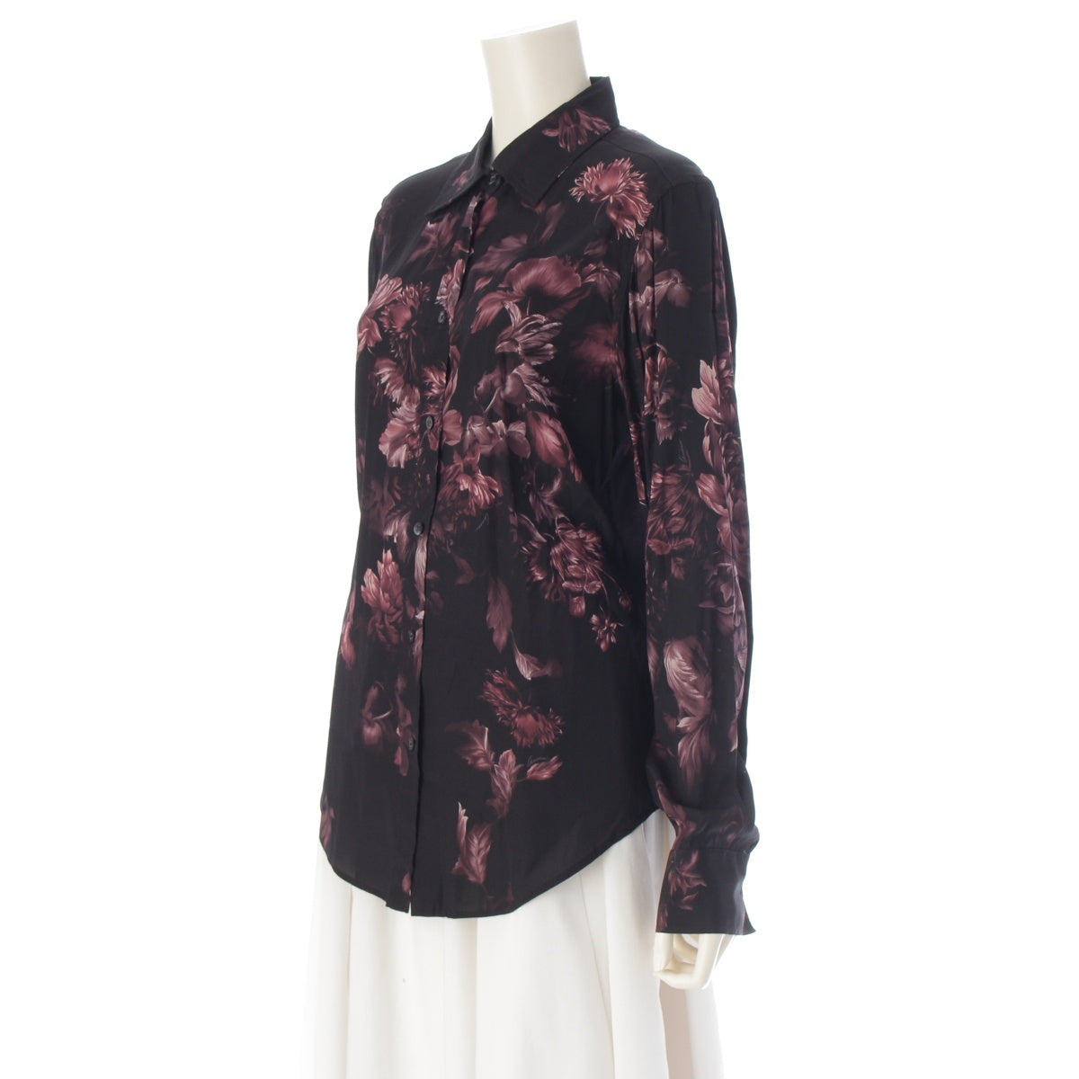 GUCCI silk Flower Floral Pattern All-Over Pattern Long sleeve shirt tops black 42