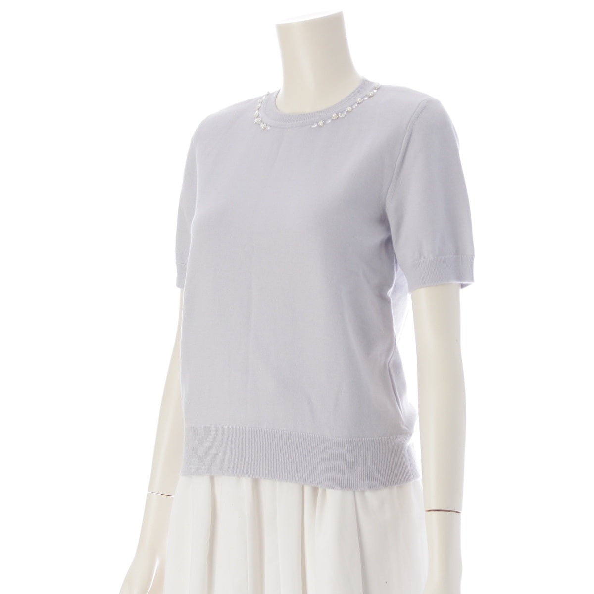 FOXEY cashmere silk Muse Tops with Beads, Short Sleeves, and Shoulder Pads knit 43963 lavender gray 38