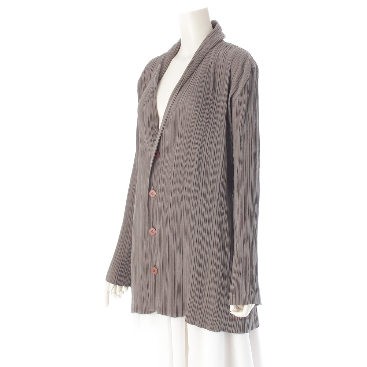 ISSEY MIYAKE Pleated shawl collar Jacket Outerwear IM51-FD117 gray L