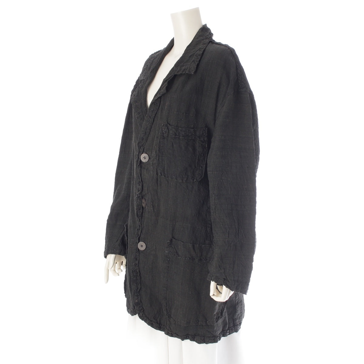 ISSEY MIYAKE linen Braided design Mud dyeing tailored jacket outer IM41-FD013 Dark green M