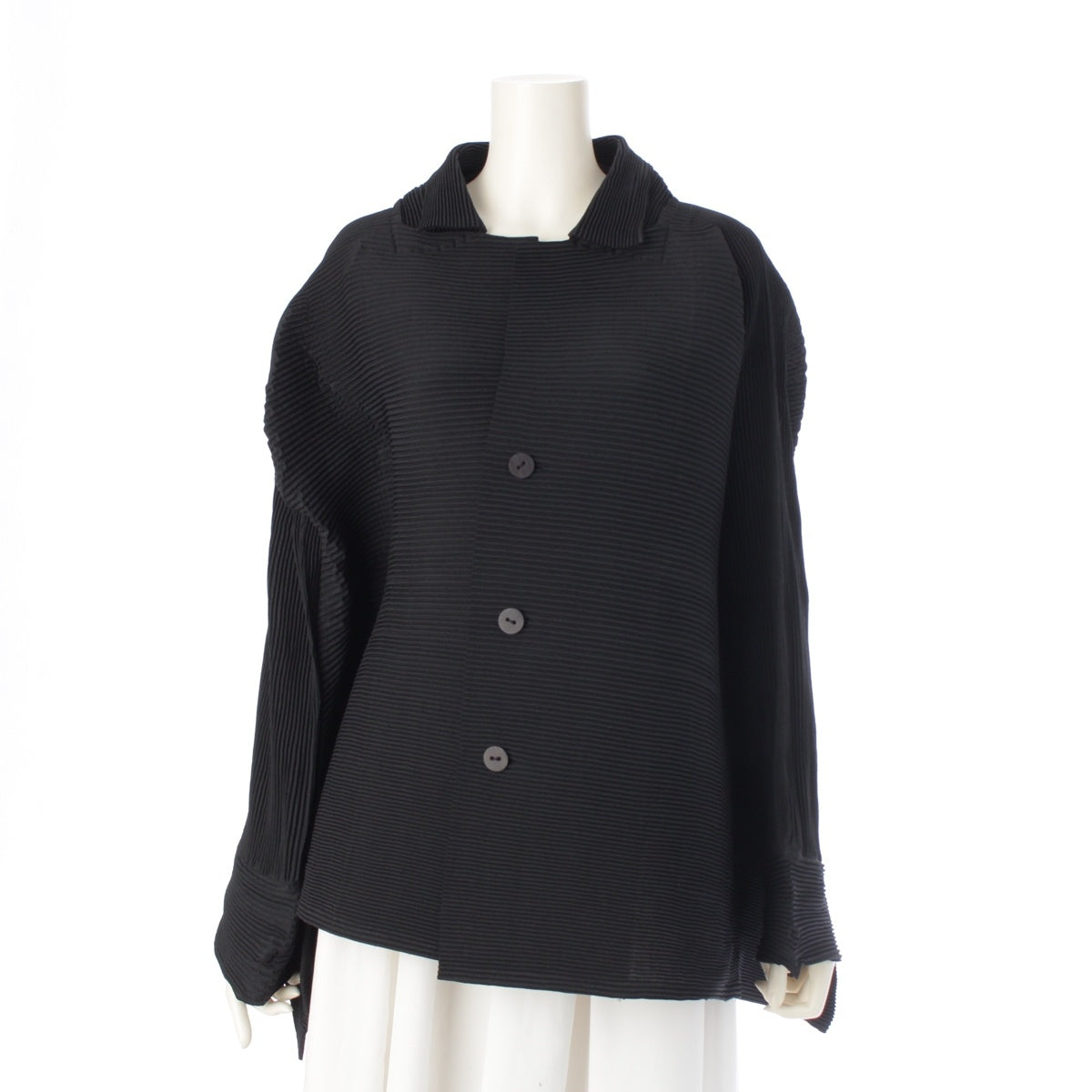 ISSEY MIYAKE Horizontal pleated modified A-line Jacket outer IM61-FD903 black L