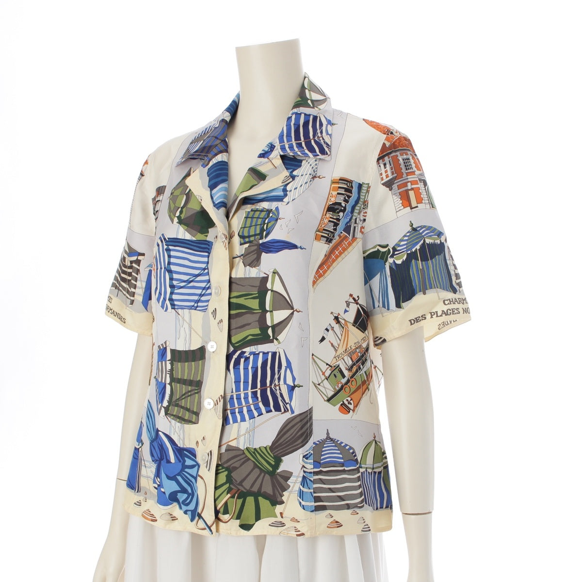 HERMES The charm of Normandy Coast silk Short sleeve blouse Shirt tops multicolor 42